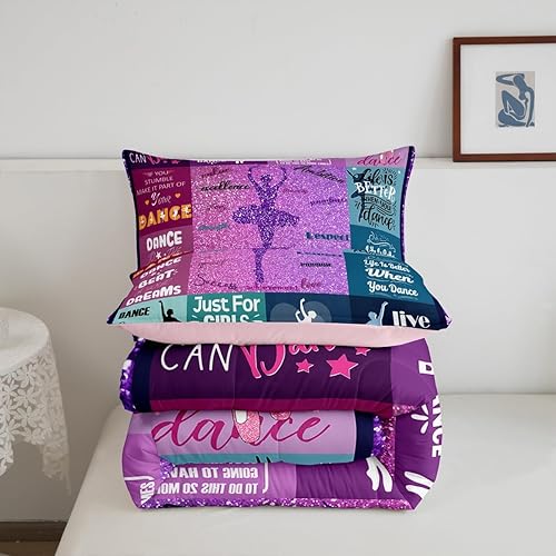 Miniatura 6 de Erosebridal Juego de edredón para niñas de baile, tamaño individual, juego de ropa de cama de ballet con purpurina para niños, adolescentes y
