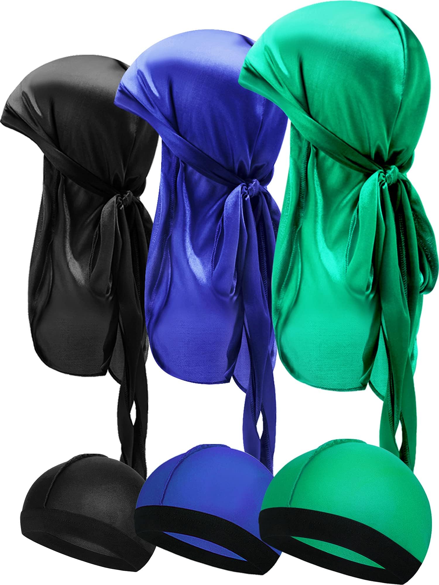 6 Pieces Men Durag Silky Durag Caps Elastic Wave Cap