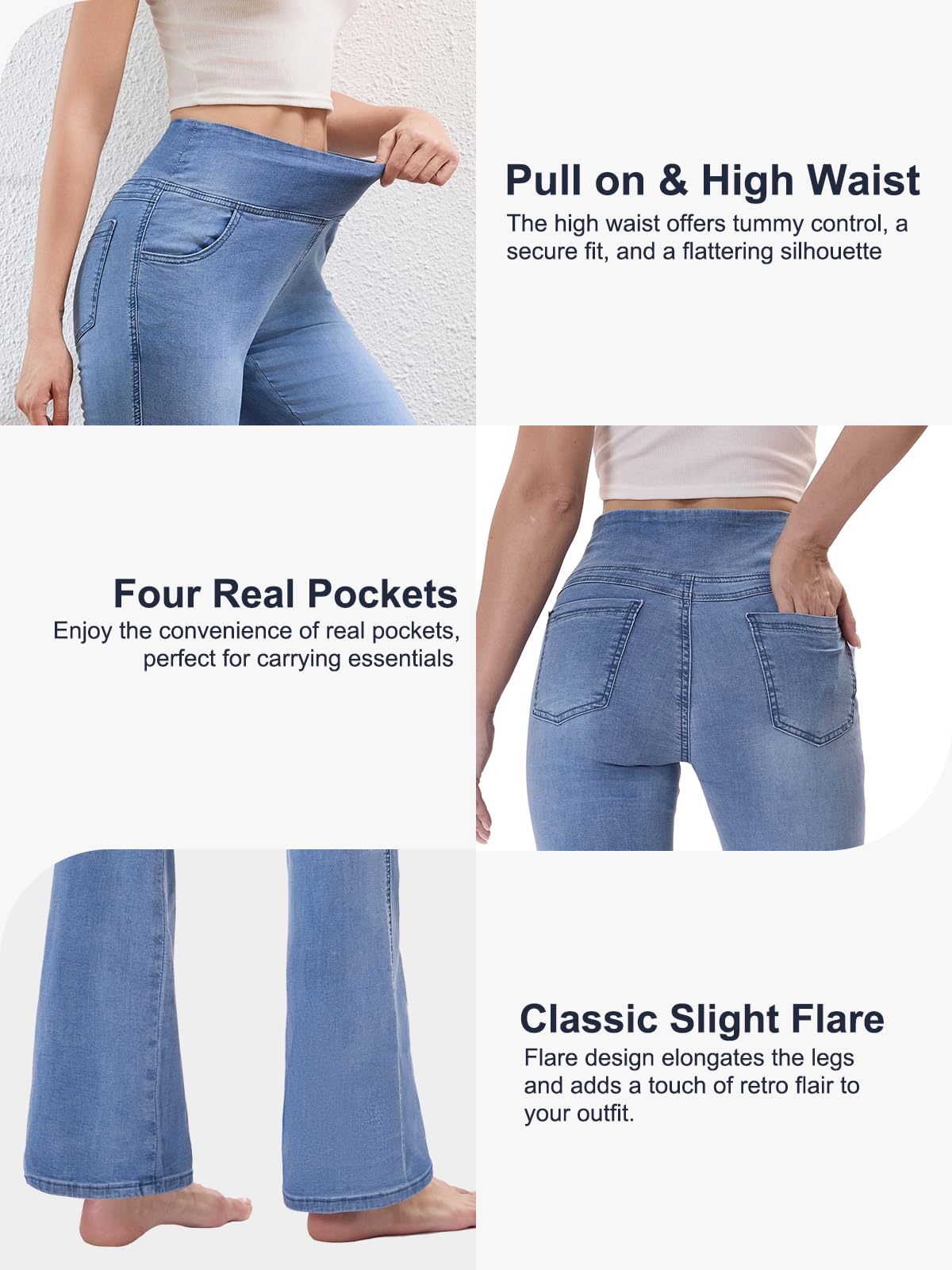 Vaqueros Elásticos Mujer, Jeans Campana Push Up Cintura Alta con Bolsillos Flare Pantalones de Mezclilla Legging