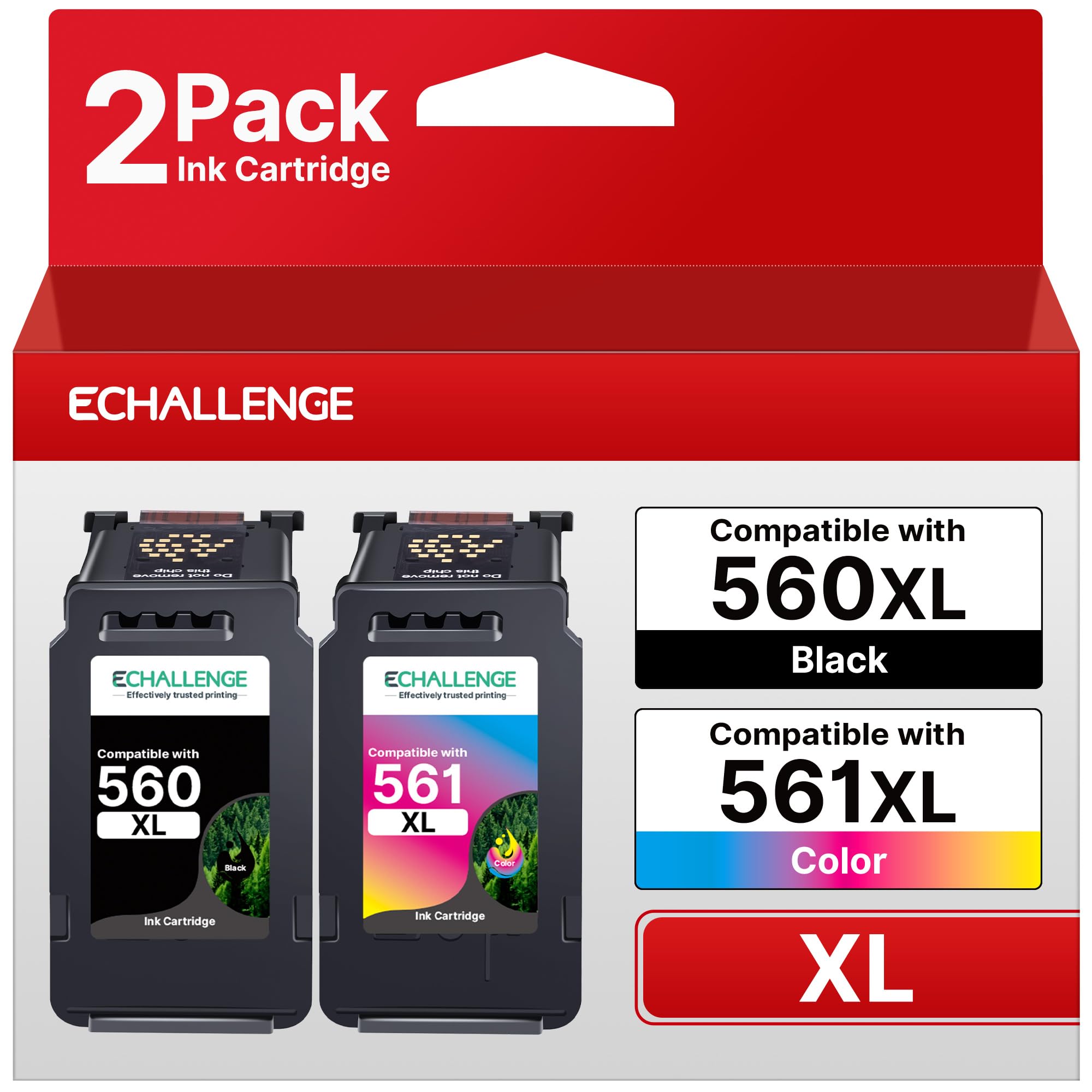 ECHALLENGE PG-560XL CL-561XL für Canon 560 561 patronen druckerpatronen Multipack Tintenpatrone für Canon 560XL 561XL für Pixma TS5350 TS5351 TS5352 TS5353 TS7450 TS7451 (Schwarz, Farbe, 2er-Pack