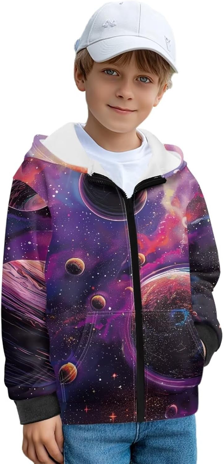 GePrint Pullover Sweatshirt for Boy Full-Zip Kids Fall Winter Outfits Outerwear Soft Versatile Hooded Outing Wear for Boys