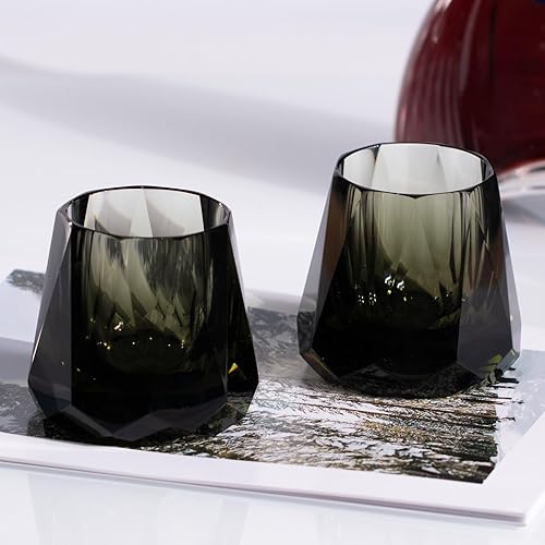 Miniatura 3 de KAMMAK Juego de 2 vasos de whisky de cristal, 5.3 onzas, sin tallo, vasos de cóctel de colores soplados a mano, regalos de compromiso para parejas,