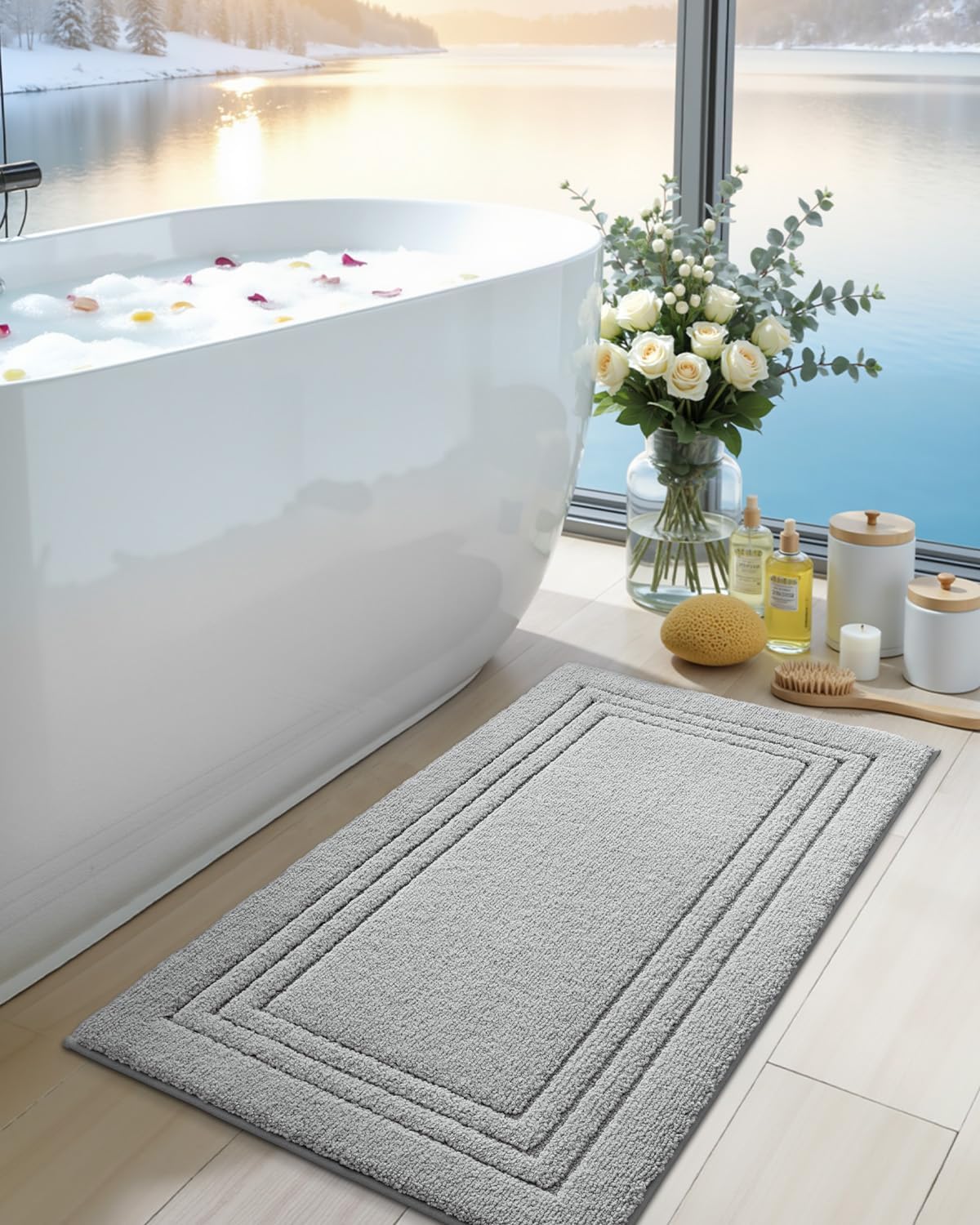 DEXI Bath Mats Bathroom Rug, 36x24 Large Non Slip Bathroom Rugs Washable, Absorbent Bathmat Quick Dry for Shower Floor Sink, Light Grey