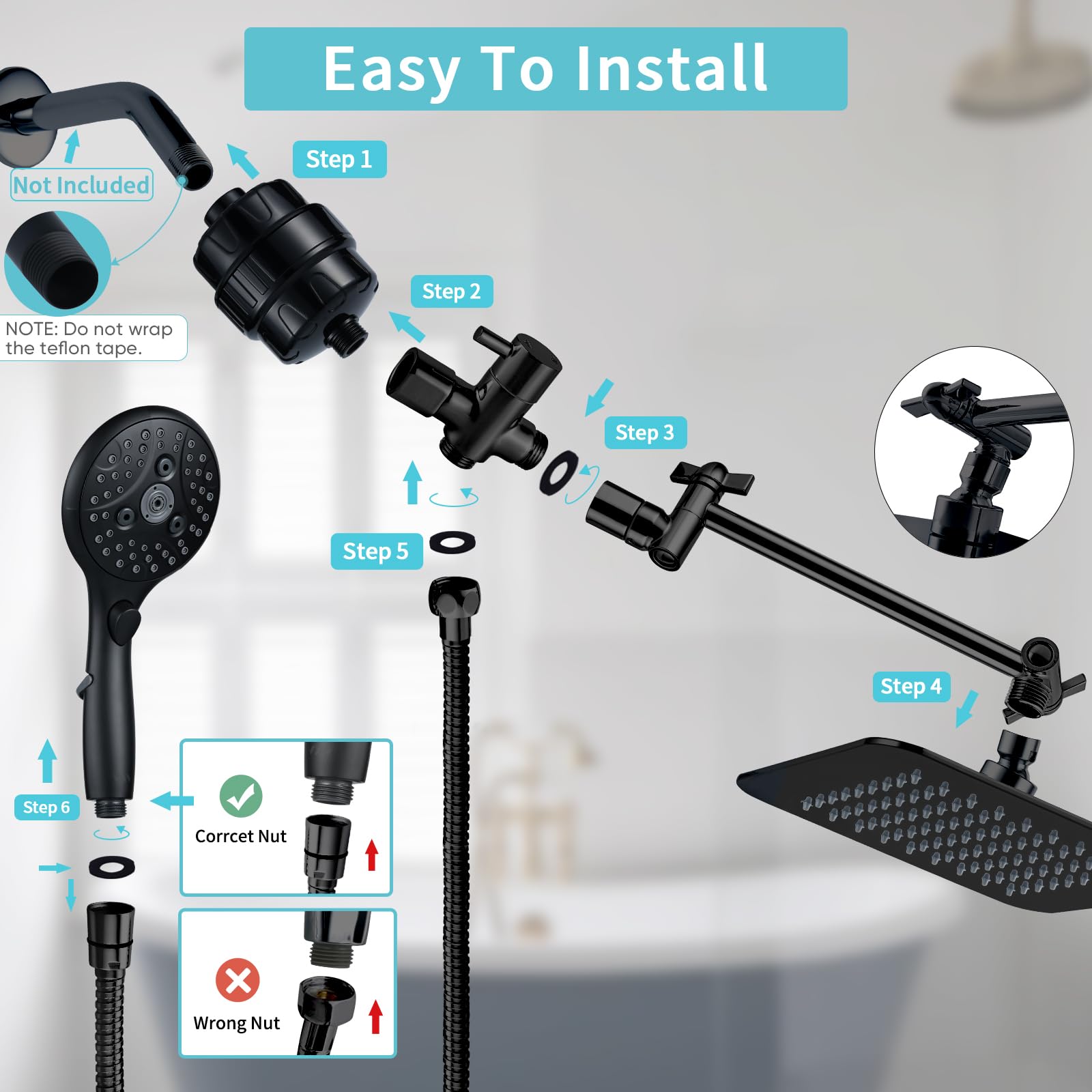 8 Dual 20 Stage Filtered Shower Head with Handheld 6 Spray Settings Handheld Shower Head High Pressure Rainfall — view 7