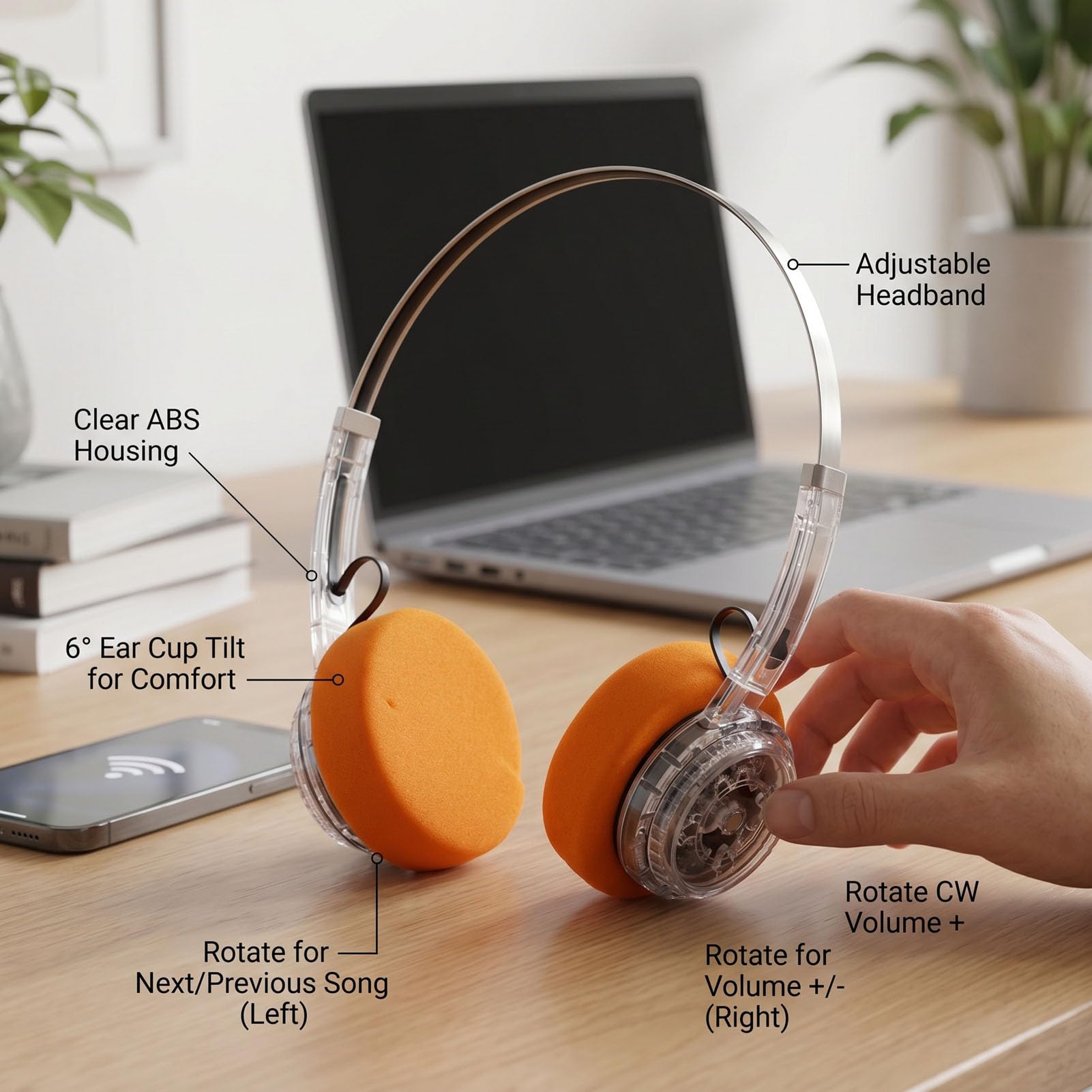 Cuffie Wireless retrò, Cuffie Bluetooth 6.0 Sopra l'orecchio con Microfono, Supporto Connessione Doppio Dispositivo, Archetto Regolabile, Padiglioni Girevoli