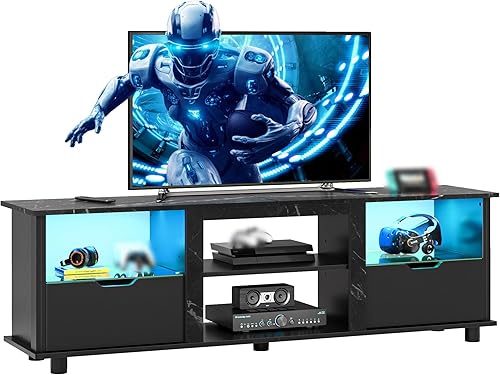 Miniatura 7 de Bestier Centro de entretenimiento para juegos de 70 pulgadas con cajones, soporte de TV LED para TV de 75 pulgadas, soporte de entretenimiento para