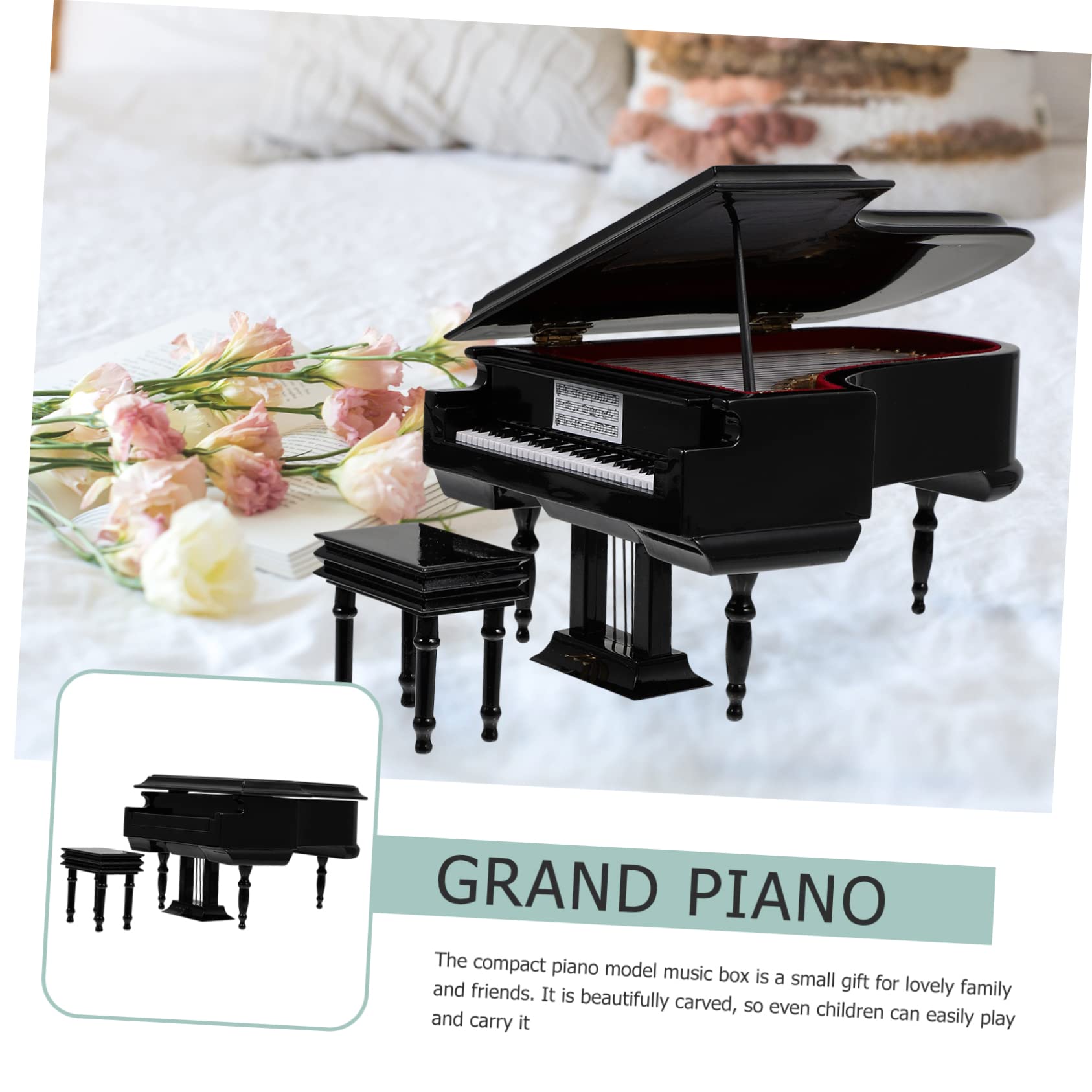 VICASKY Mini Pianoforte Decorativo Nero, Portatile da Scrivania | Legno, Metallo e Plastica, Stile Semplice e Unico, per Camera da Letto o Palmo della Mano