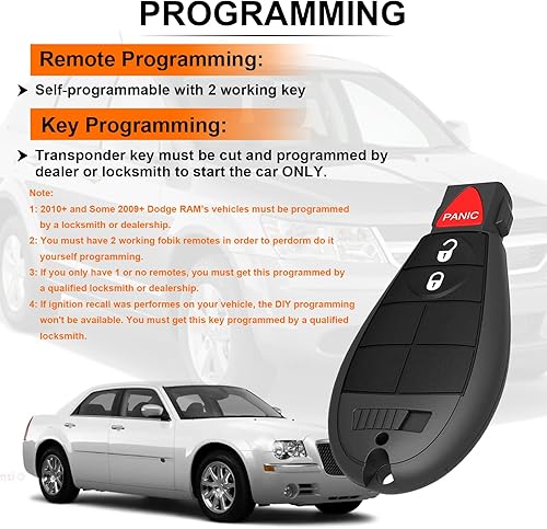 Miniatura 7 de Llavero de 3 botones compatible con Dodge Challenger, Chrysler 300, RAM 1500 2500 3500, Grand Caravan, cargador de repuesto remoto de entrada sin