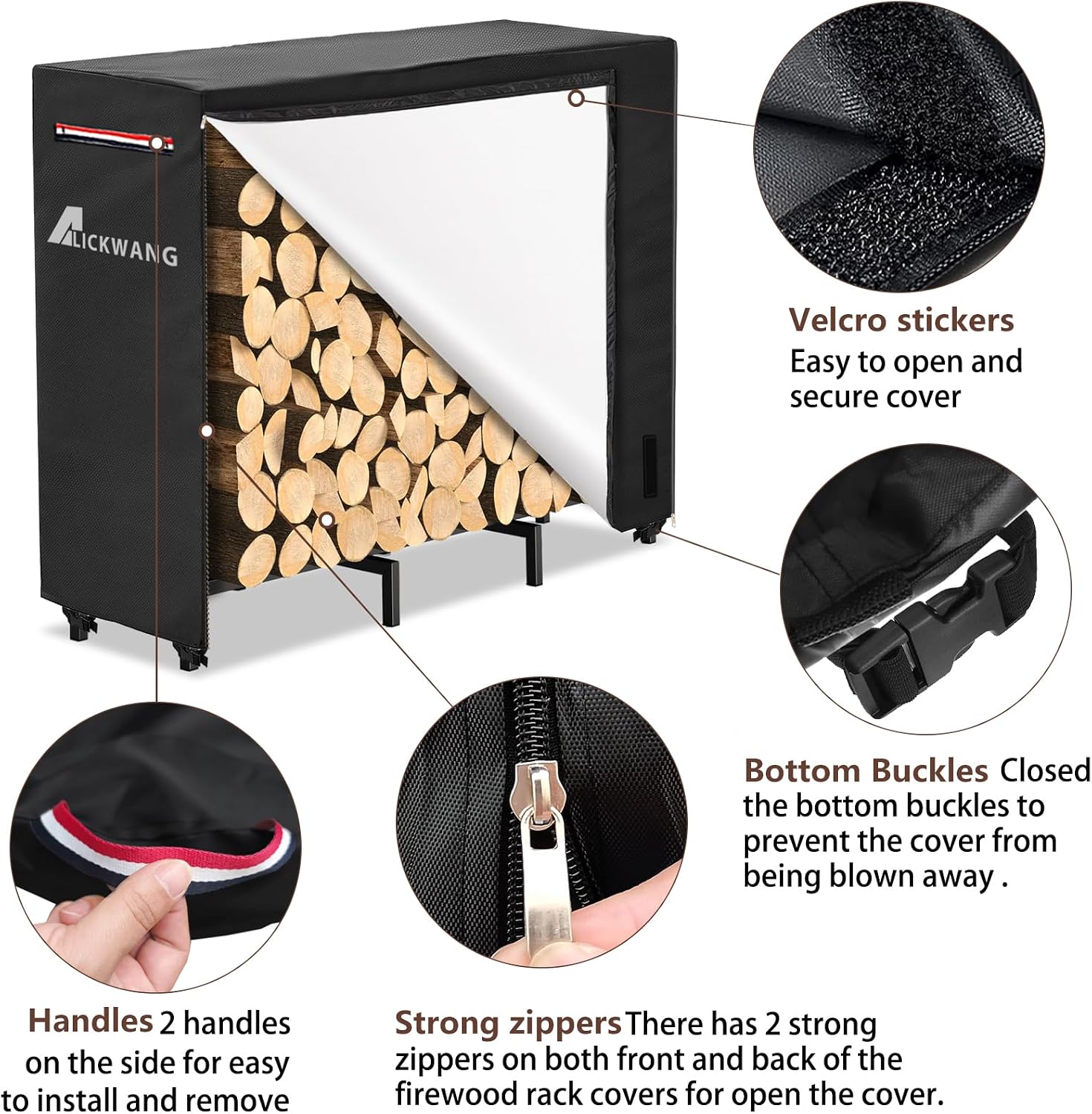 5ft Firewood Rack Cover,Heavy Duty 600D Waterproof Outdoor Firewood Storage Rack Covers,All Weather Protection Outdoor Firewood Rack Covers.24 D x 60" W x 42" H(Cover Only)