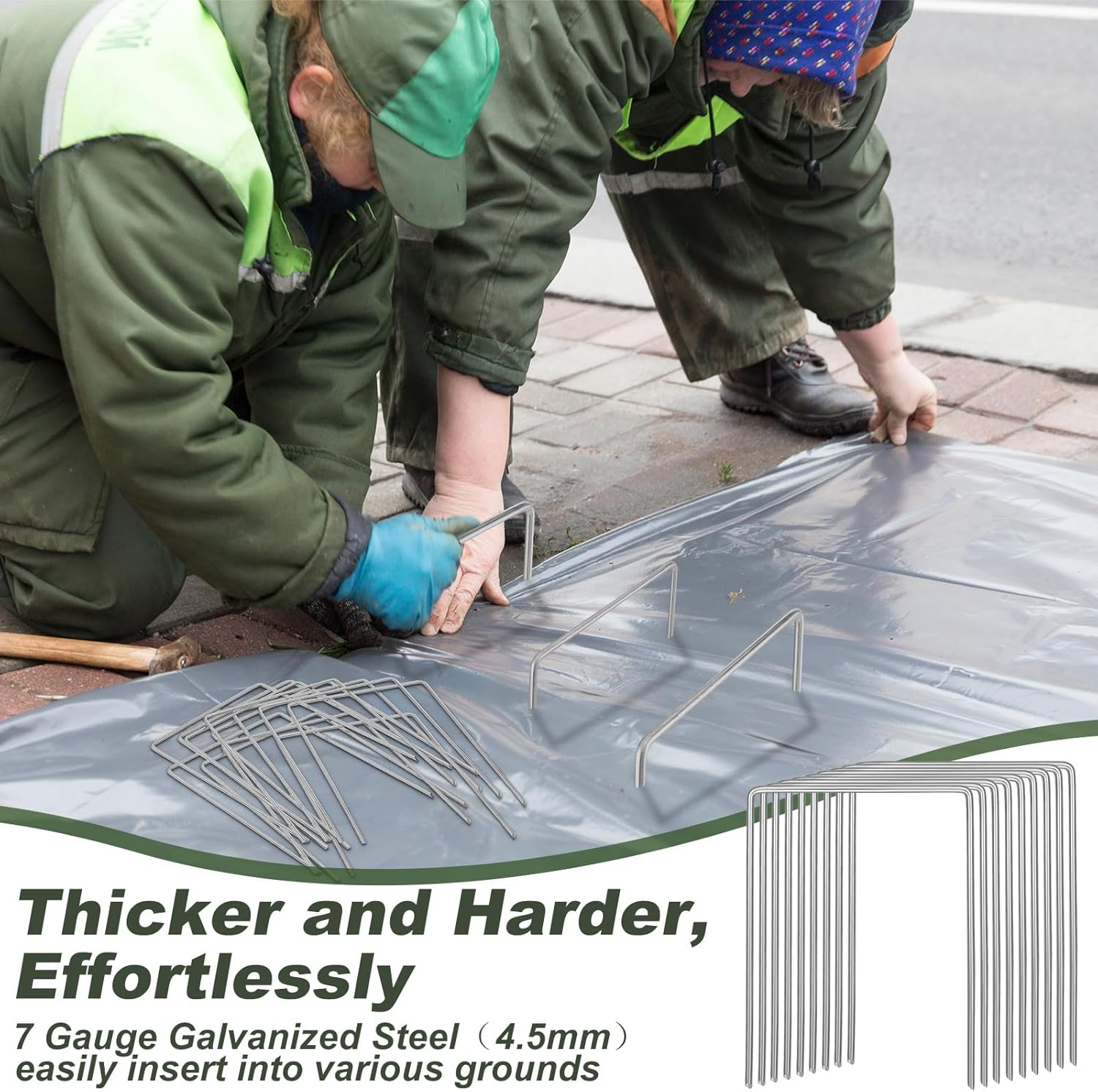 50 Pack Heavy Duty Wide Landscape Staples, 7 Gauge Galvanized Steel Turf Stakes Garden Stakes Bulk, U Type Anchor for Grass, Securing Weed Barrier Fabric, Pipes, Sod (8"x6")