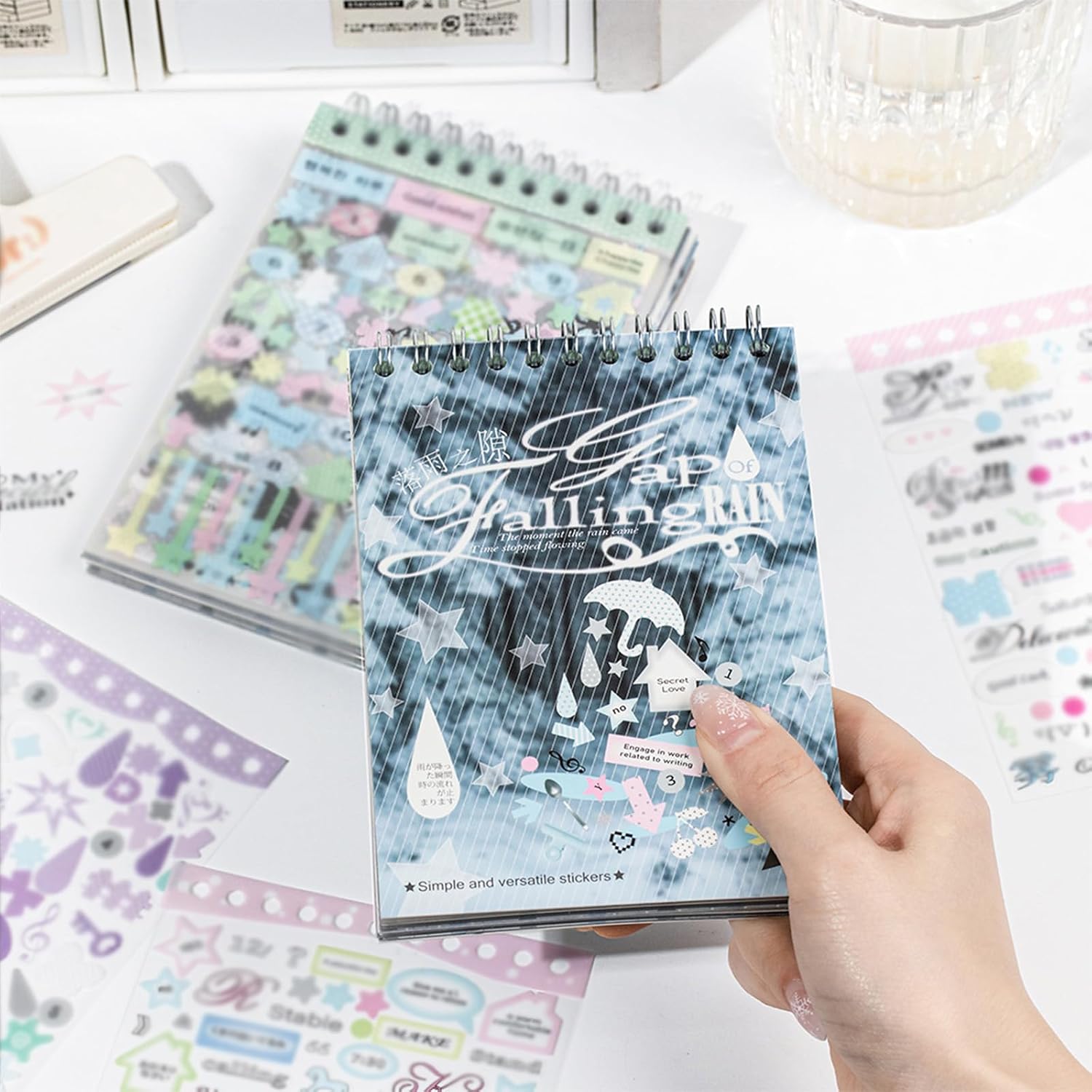 Sticker Book, 30 Sheets Pre-Cut Stickers for Scrapbooking, Journaling(Between the Rains)