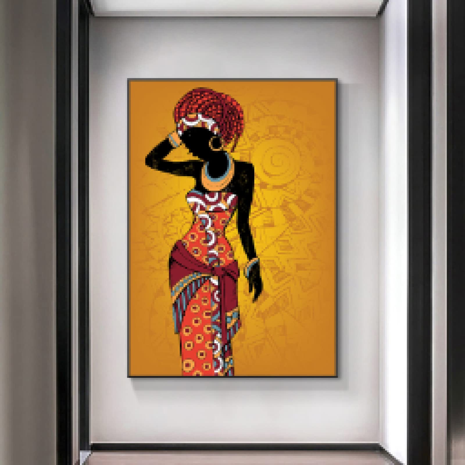 dsdsgog Nero e Oro Donna Africana Arte della Tela di Canapa Pittura Poster e Stampe Su Tela Immagini di Arte Della Parete per la Decorazione del Soggiorno 60x90 cmx3 Senza Cornice