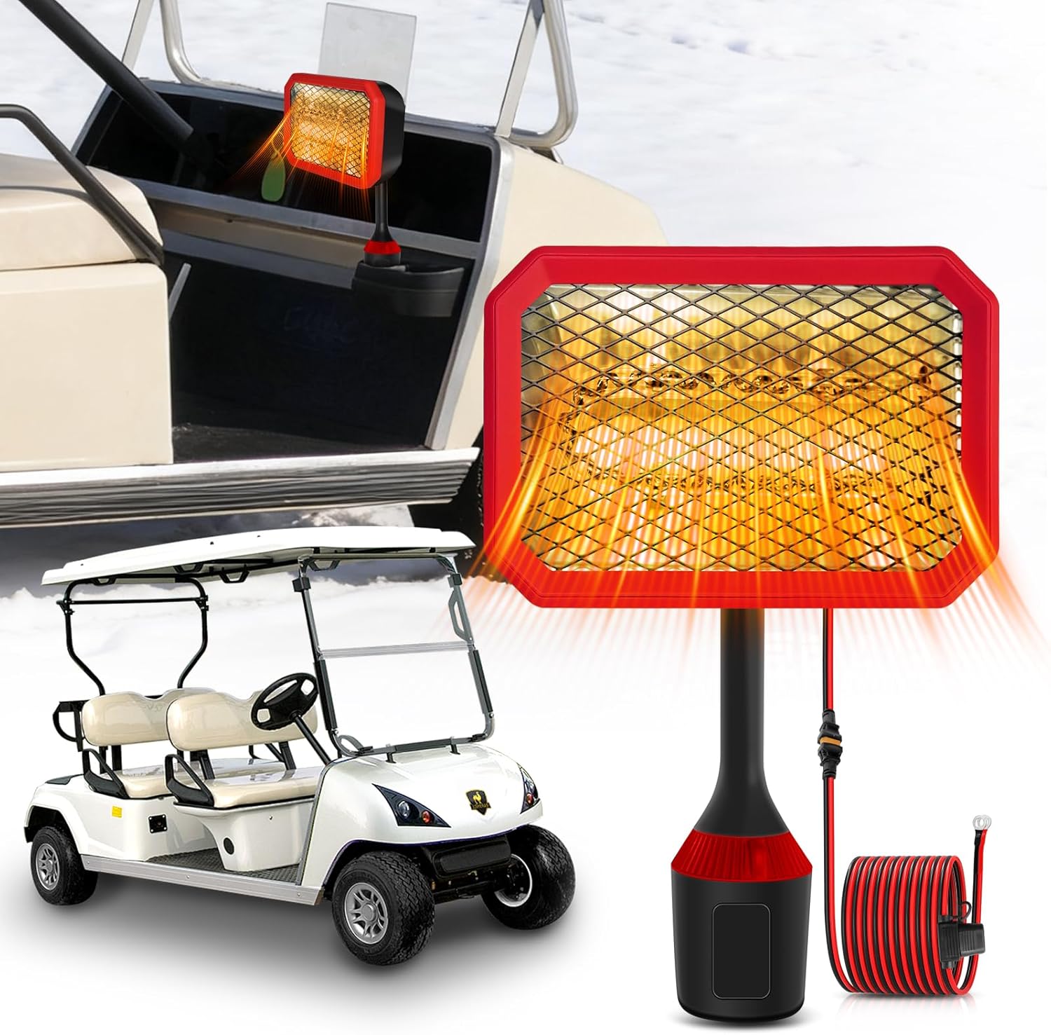 Electric Golf Cart Heater (2nd Gen) with 360 Degree Adjustable Angle, Battery Powered Golf Cart Heater, 400W Silent Carbon Fiber Heating for Club Car/Yamaha/EZGO Golf Cart