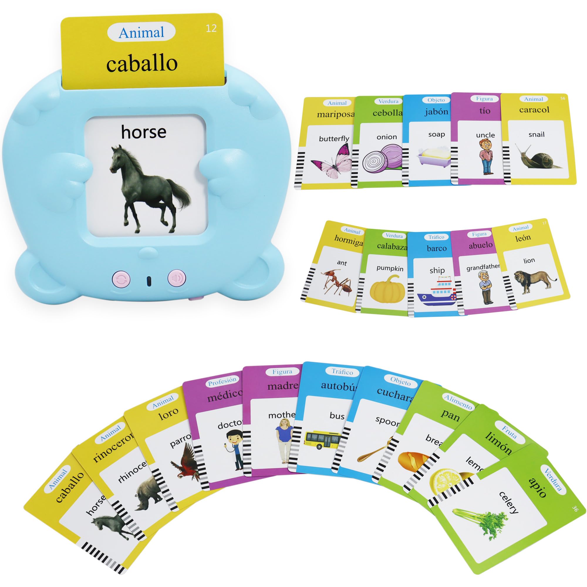 MAYAPHILOS Spanish and English Pocket Speech Therapy Toys with 224 Sight Words, Bilingual Flashcards for Preschool Learning, Gifts for Kids 224 Words Spanish and English