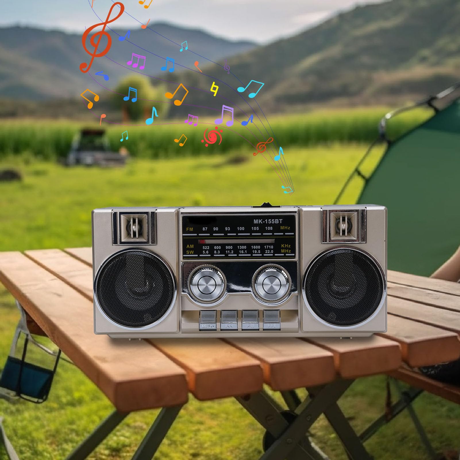 Dpofirs Radio Portátil, Radio de Banda Completa FM Am SW con Altavoz Bluetooth for Jardín Parque Baño (Gold)