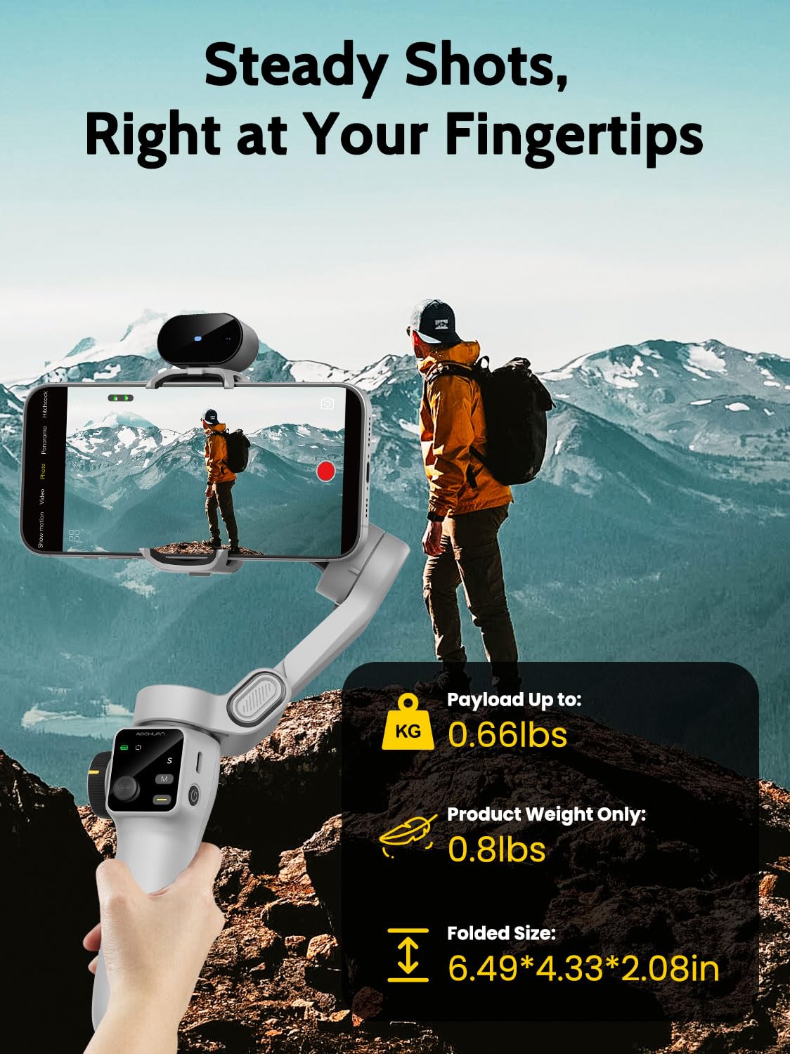 AOCHUAN Estabilizador de cardán para grabación de video, cardán de smartphone de 3 ejes con sensor de seguimiento de IA para vlogging, barra de extensión de 7.8 pies, botón de disparo, YouTube Tiktolk