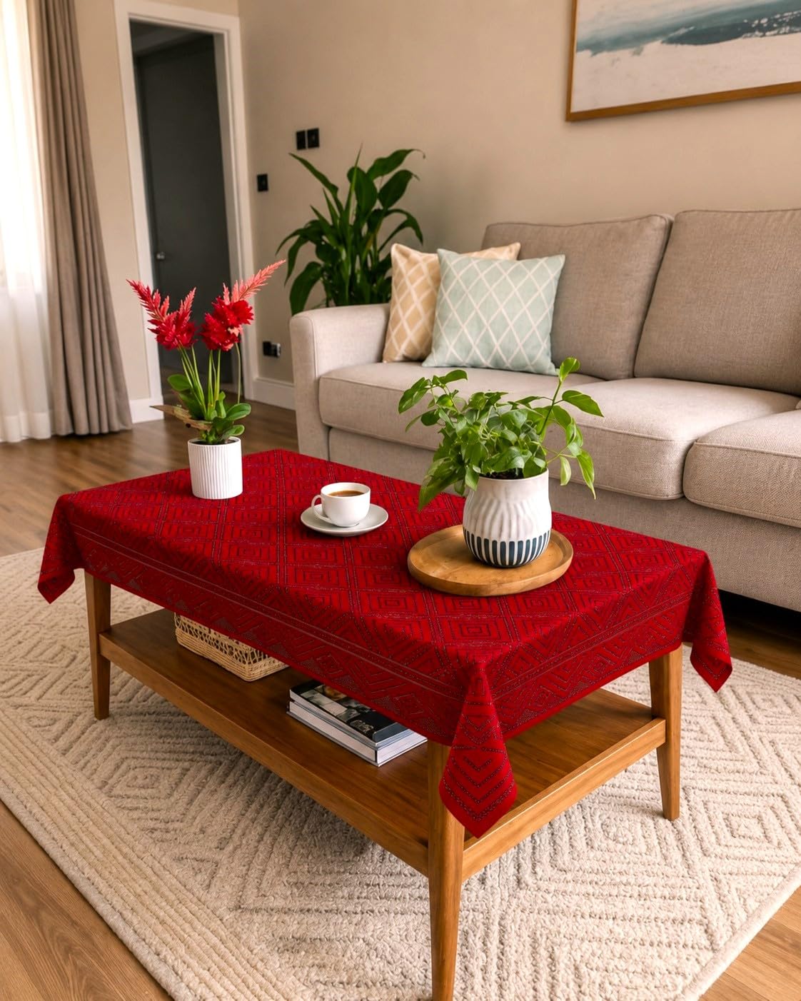 Cotton Net Embroidered Center & Dining Table Cover for 4 Seater | Rectangular 40x60 Inch | Lightweight & Washable Table Cloth | Pack of 1 (Maroon)-image-17