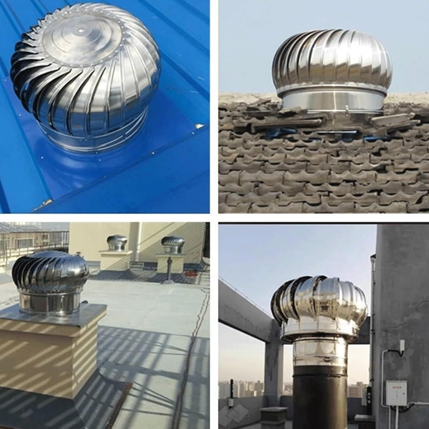 8in Roof Vent Cap Attic Fan, Stainless Steel 304 Turbine Ventilator Vents, 200(mm) Roof WindRoof Ventilator, 4 Inch 8 Inch 10 Inch 12 Inch Air Vent Outlet Comes with clamps