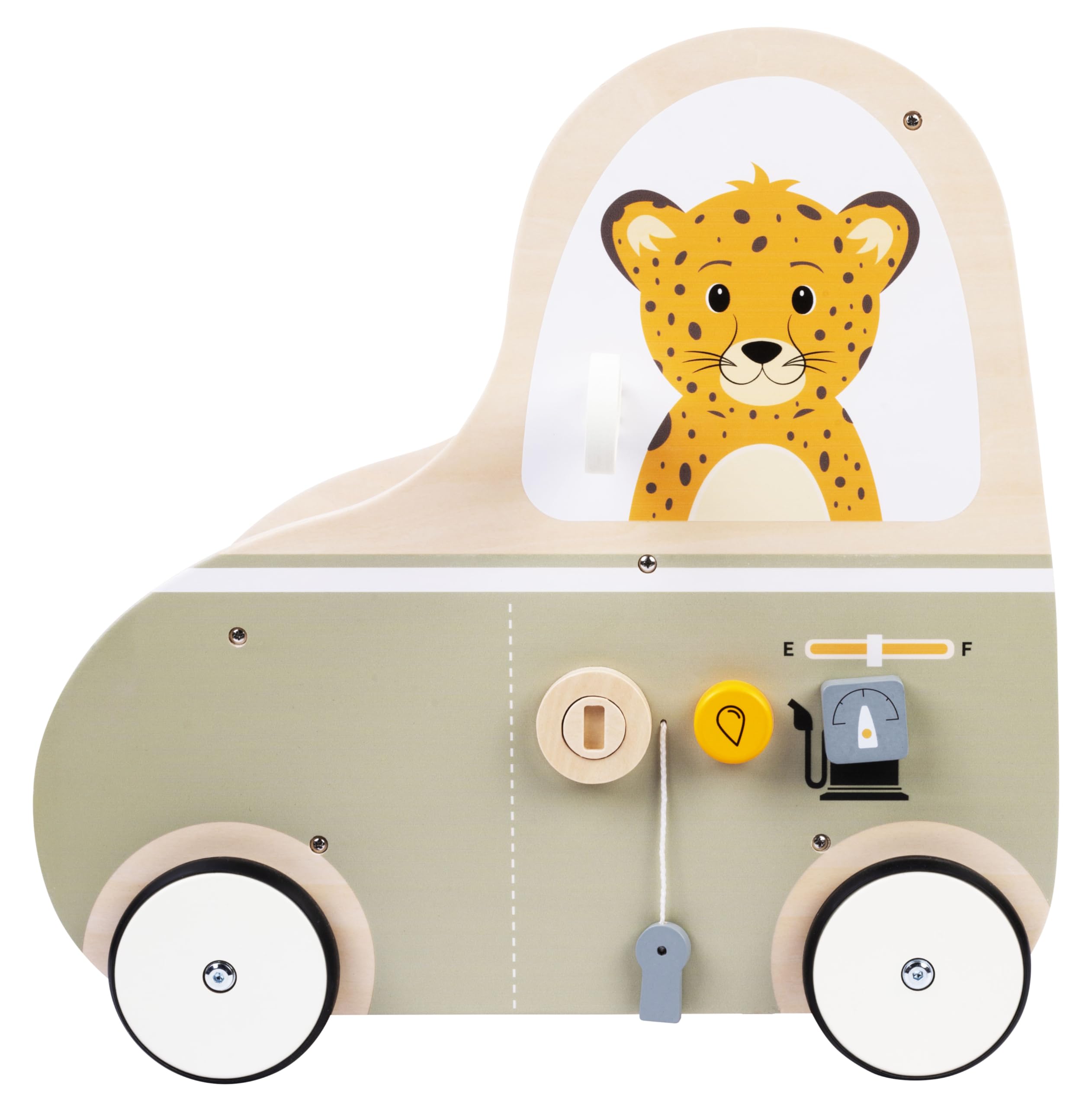 Engelhart - 640055 - Trotter in Legno Multi- attività - Giocattolo a Forma di Auto da Spingere per Bambini - Sviluppo Motorio e Educativo - A partire da 12 mesi