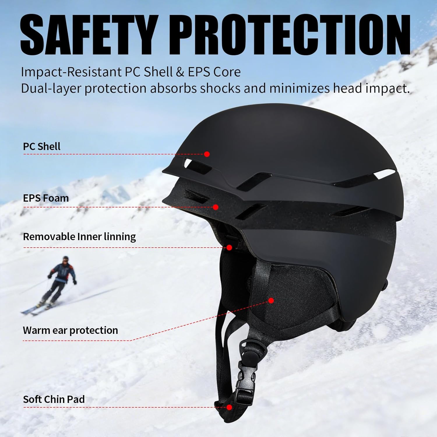 VCOROS Ski Helmet with Ski Goggles DXH-816 Snowboard Helmet Men Women for Snow Sport,Skiing,Skating,Snowboarding(Matte Black,Medium)