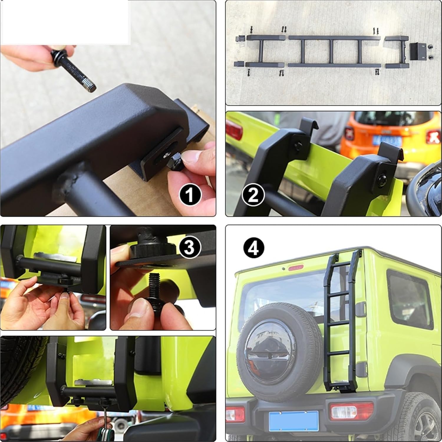 Exterior Tailgate Ladder Rear Door Tailgate Ladder Protective Frames Compatible with Suzuki Jimny 2019 Up(Black B)