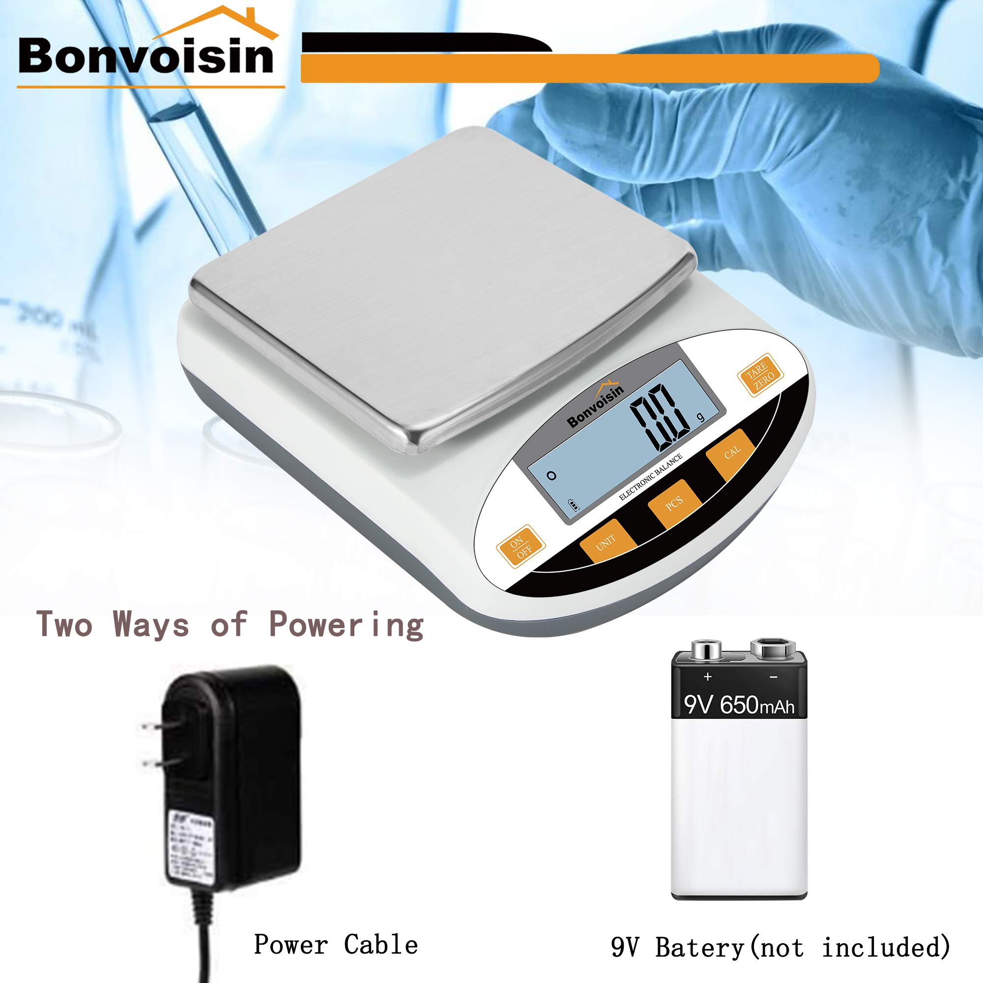 Bonvoisin Analytical Electronic Balance Laborwaage 0,1 g Genauigkeit Laborwaage Gro?er W?gebereich Digitale Küchenwaage Schmuck Goldwaage Pr?zisionswaage (10 kg x 0,1 g)