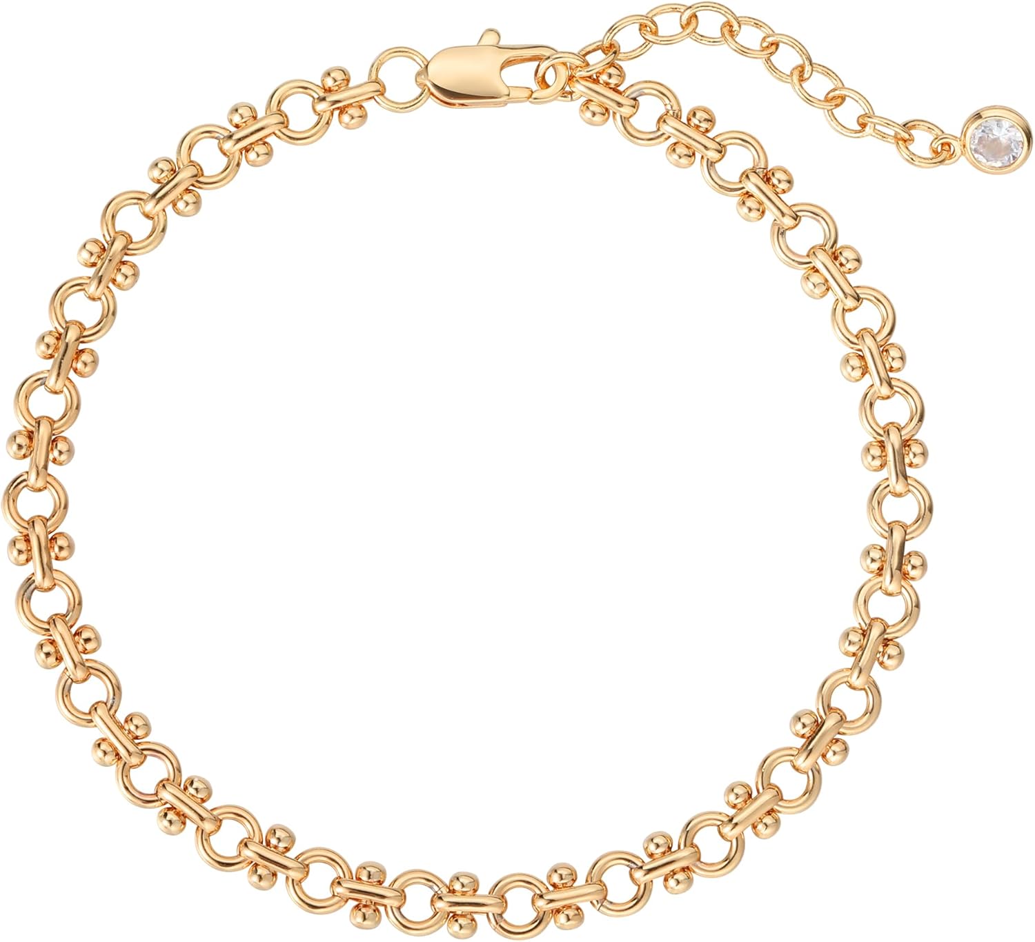 Dremmy Studios Gold Bracelet for Women 18K Gold Plated Dainty Paperclip Cubic Zirconia Disc Coin Star Cable Satellite Bead Pearl Simple Boho Minimalist Stacking Layered Link Jewelry Gift