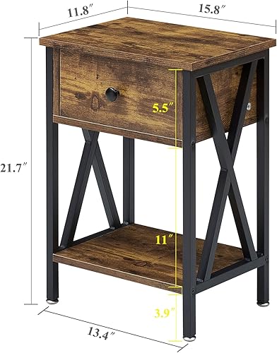 Miniatura 3 de VECELO Mesita de noche, moderna mesita de noche, mesita de noche con cajón y estante de almacenamiento para sala de estar, dormitorio, marco de