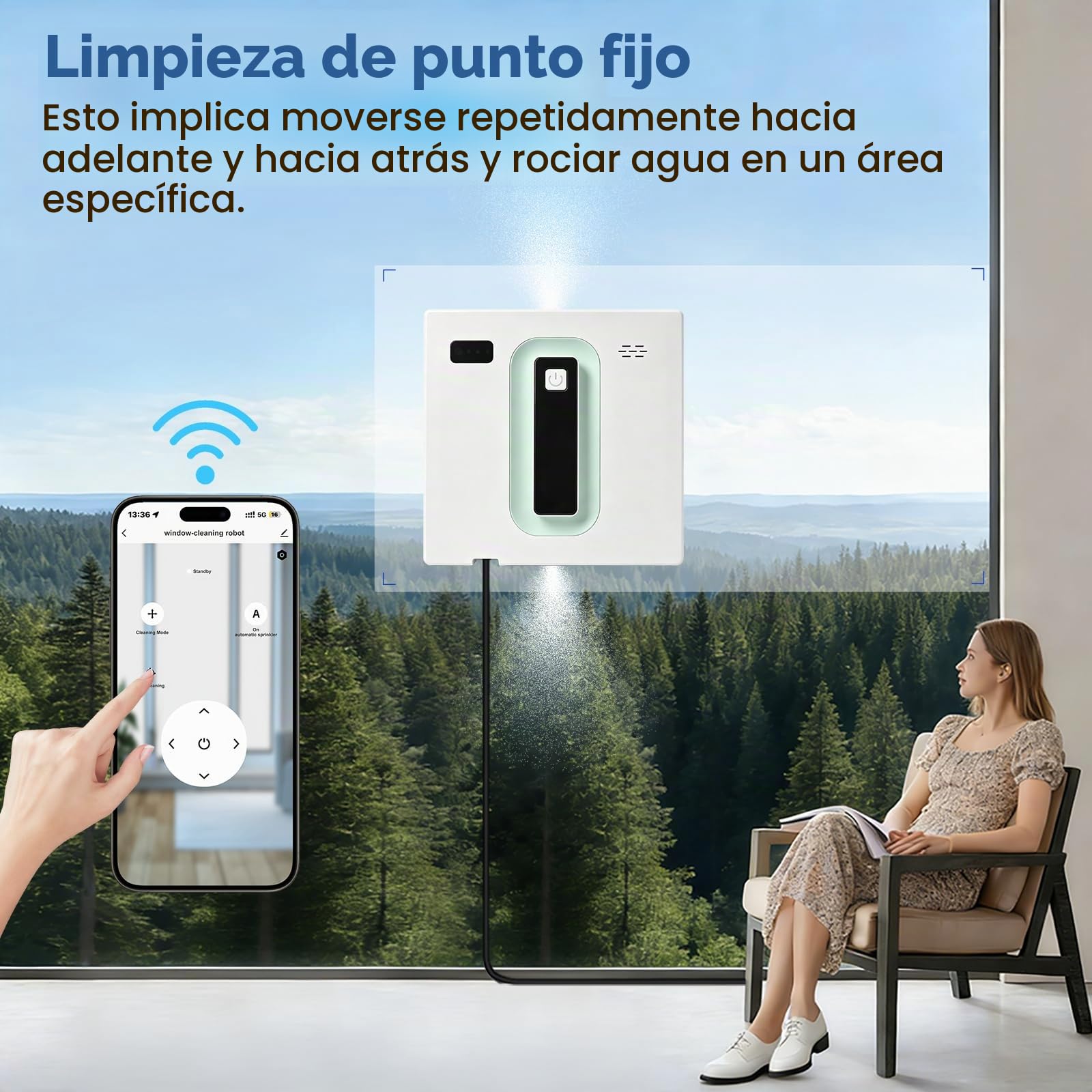 Robot de limpieza de ventanas, robot limpiador de ventanas cuadrado con motor sin escobillas, chorro de agua dual ultrafino, limpiador inteligente con batería UPS de 650 mAh, aplicación