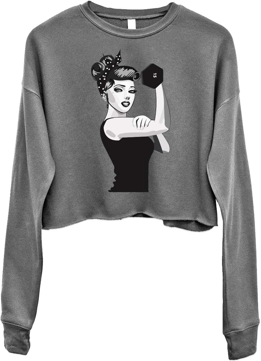 NoBull Woman Apparel Modern Rosie The Riveter Cropped Sweater Heather Gray