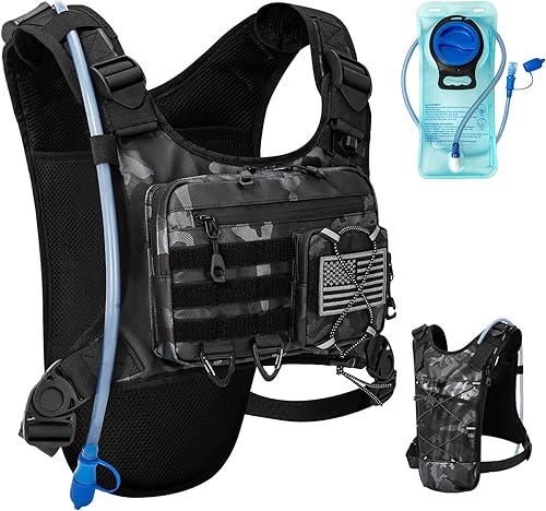 Miniatura 10 de Chaleco de hidratación con vejiga de agua de 2 litros para hombres y mujeres, mochila de hidratación ligera y ajustable, bolsa reflectante de
