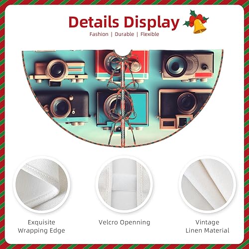 Miniatura 5 de Retro Cool Camera Collection Print Christmas Scalloped Tree Skirt, Farmhouse Style Tree Carpet for Xmas Indoor Holiday Decor