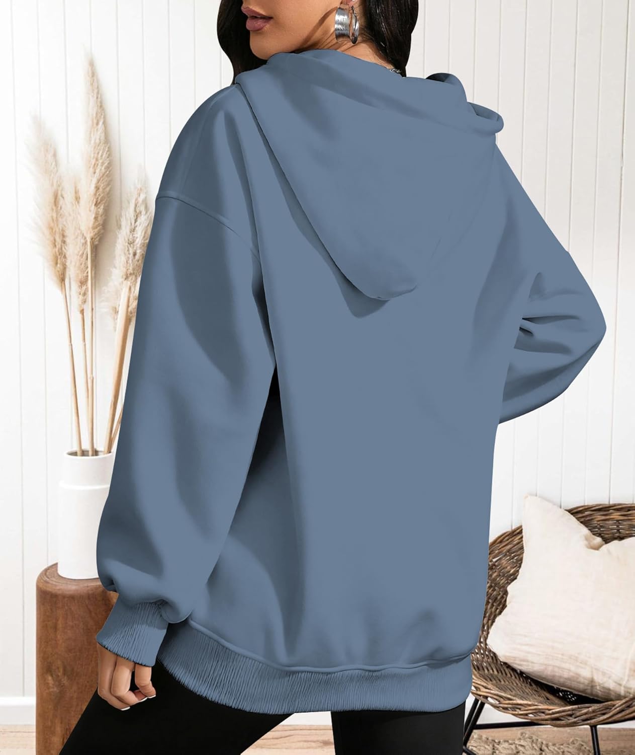 Oversized Hoodies For Women Casual V Neck Sweatshirt Fall Winter Fashion Long Sleeve Pullover Hoodie With Pockets - Image 5