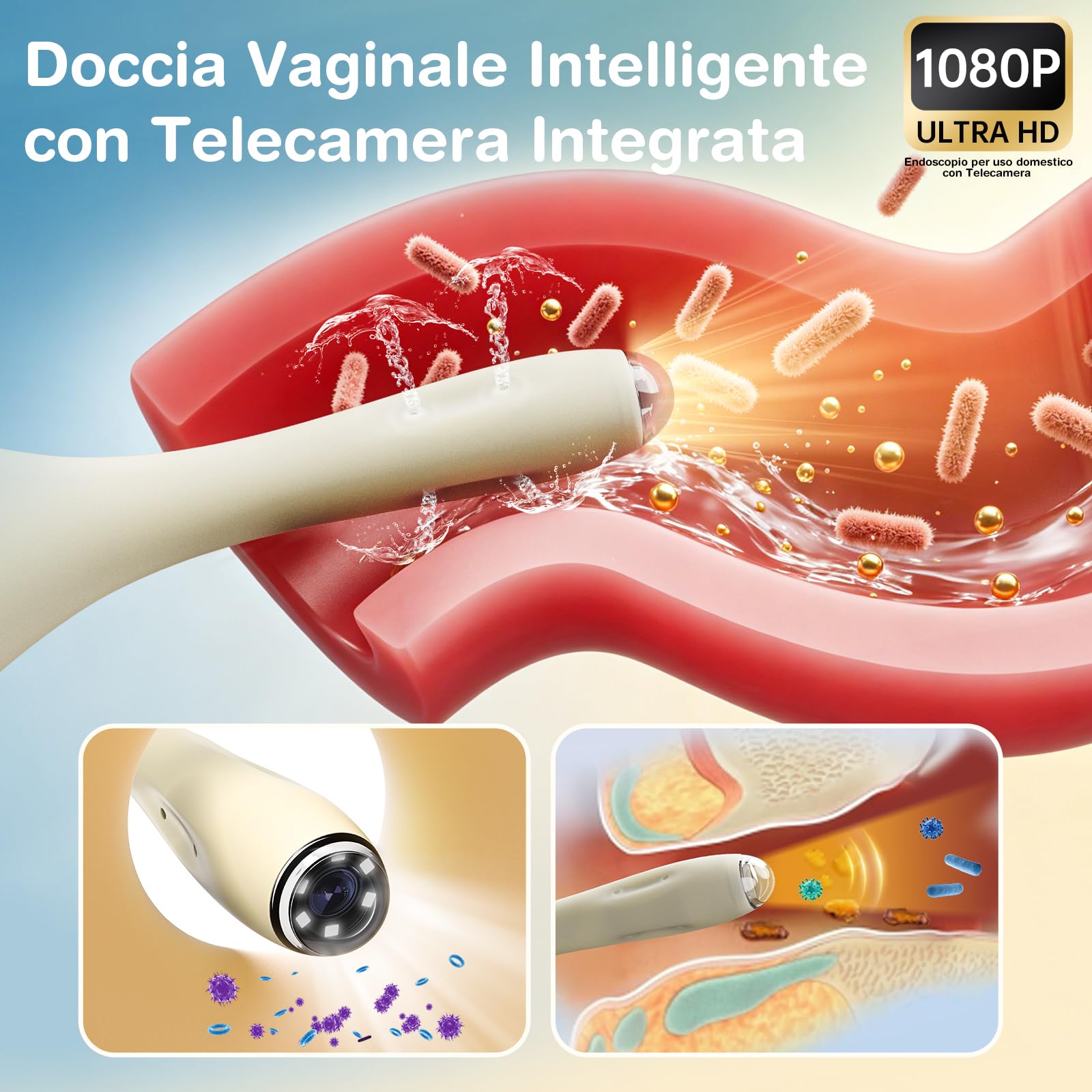 Clistere Per Pulizia Ano Anale Elettrica con Telecamera HD, 420 ml per igiene personale e risciacquo rinfrescante, Doccia anale Elettrica con 3 Velocità Controllabili tramite APP Clistere Ano Anale
