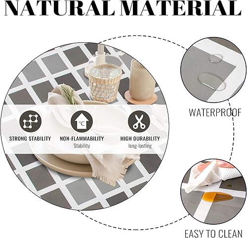 Miniatura 3 de FIFTY FEET Mantel cuadrado de 54 x 54 pulgadas, mantel de vinilo con reverso de franela para mesas cuadradas impermeable, cubierta de plástico para