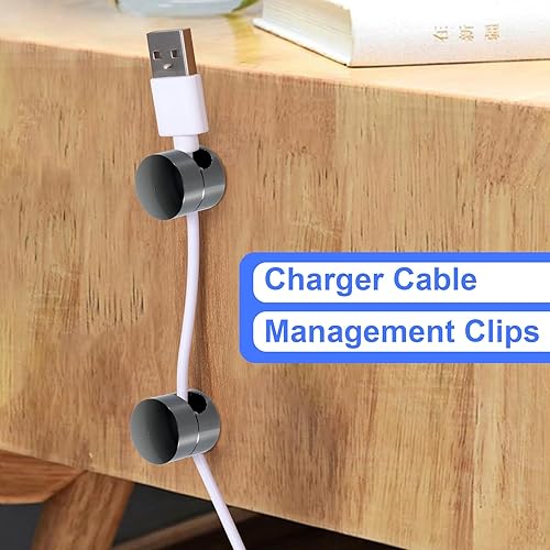 Miniatura 65 de 3 juegos de soportes de cargador para cables, soportes de anclaje de cable ajustables plateados, clips de cable de metal adhesivos, organizadores de