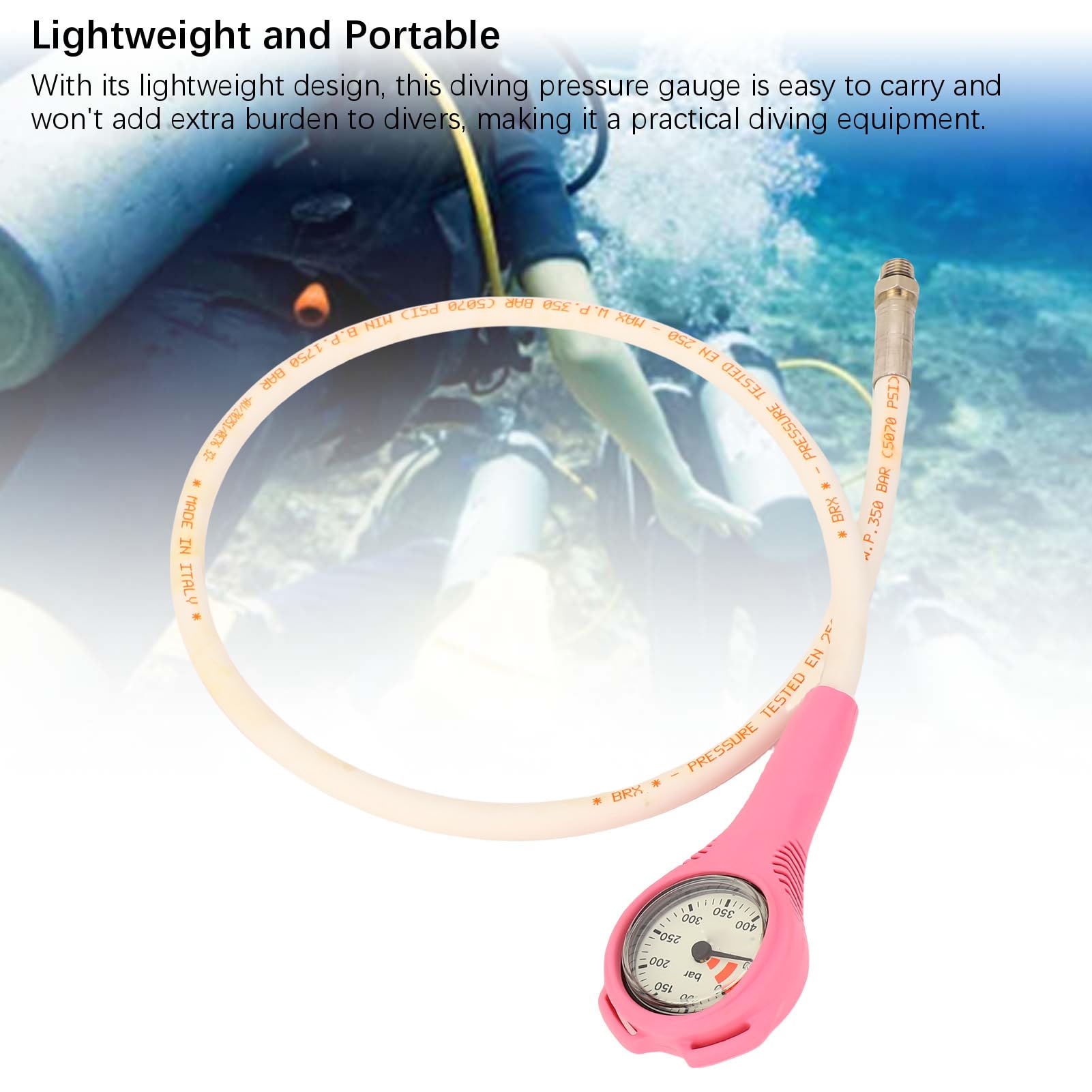 Manometro per Immersione, Manometro per Immersione Subacquea TPR con Tubo Flessibile, Display Trasparente della Pressione dell'Aria, Leggero, Resistente alla Pioggia, Rosa per Utenti di