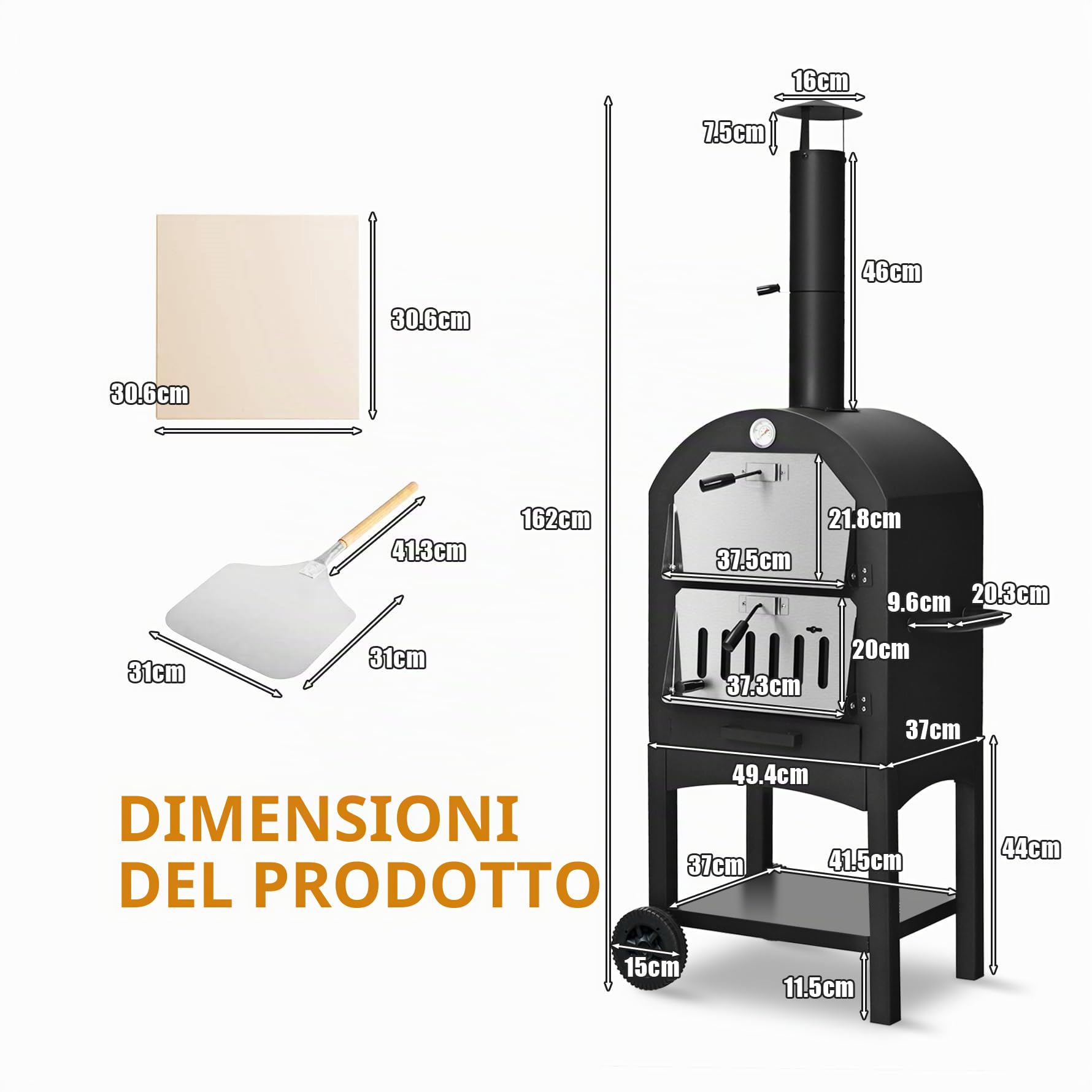 KOMFOTTEU Mini forno per pizza, in ferro, da 200 ℃ a 350 ℃, portatile, con pietra per pizza, griglia, per feste, barbecue