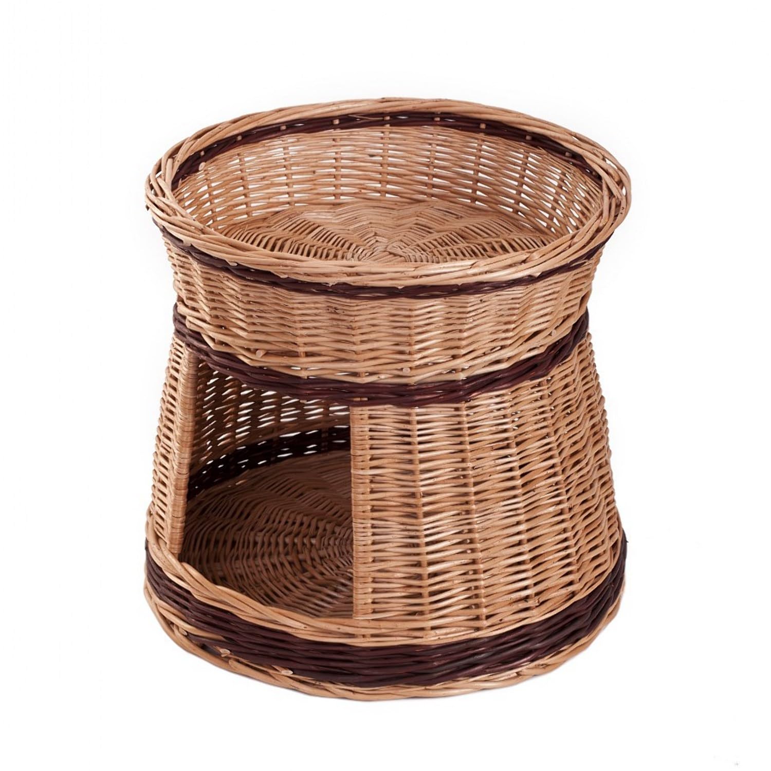 e-wicker24 Natural Wicker Cat Bed Cave Double Cat Bed pet Cave Indoor Cat House with Bed on Top Cosy Cave Bed Cat Sofa Box Wicker Cat Igloo Basket Indoor (48x48x43cm)