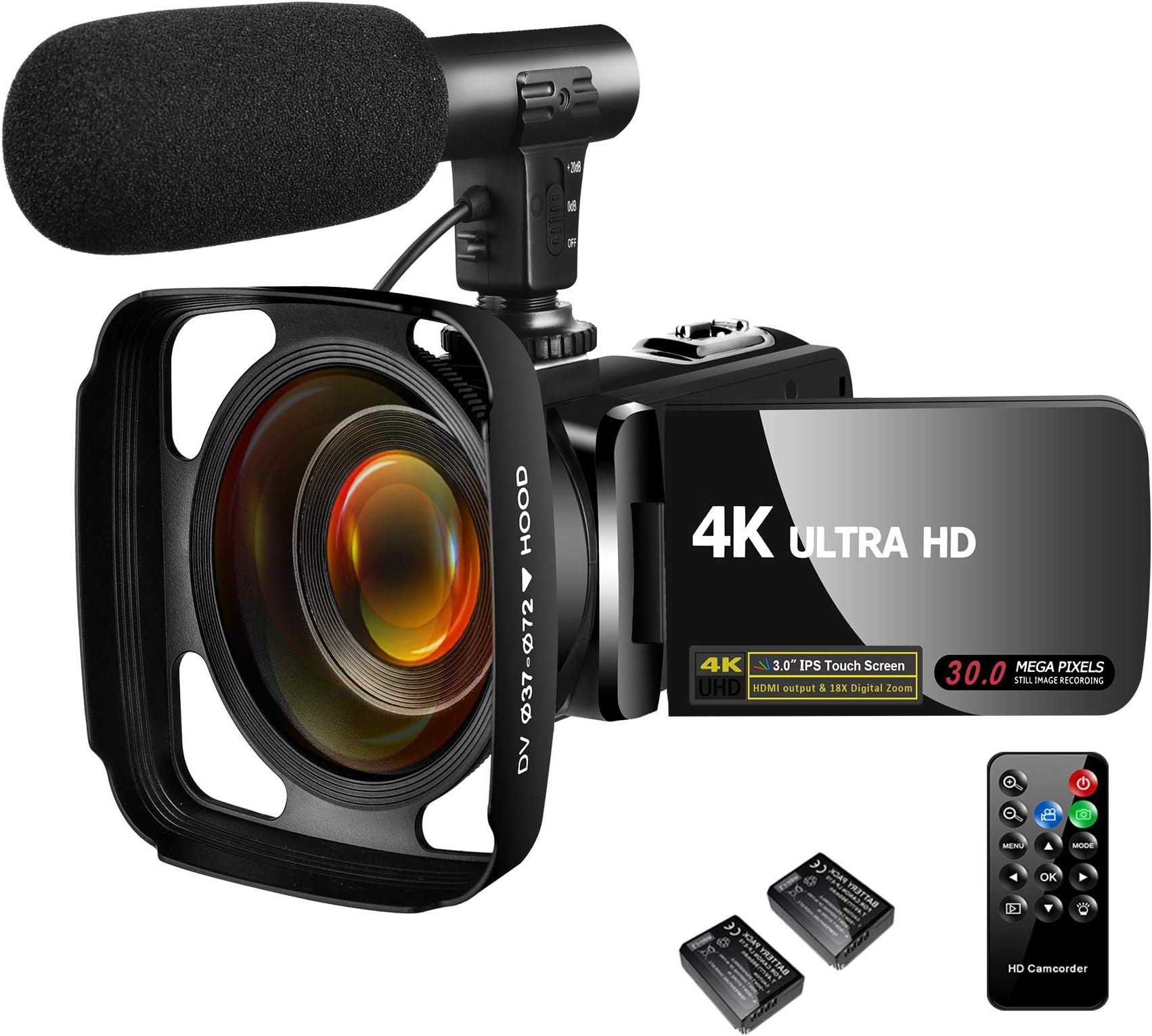 SAULEOO 4K Camcorder Video Camera,Vlogging Camera for YouTube 30MP Camcorder 3.0 Inch Touch Screen Night Vision Pause Function with Microphone