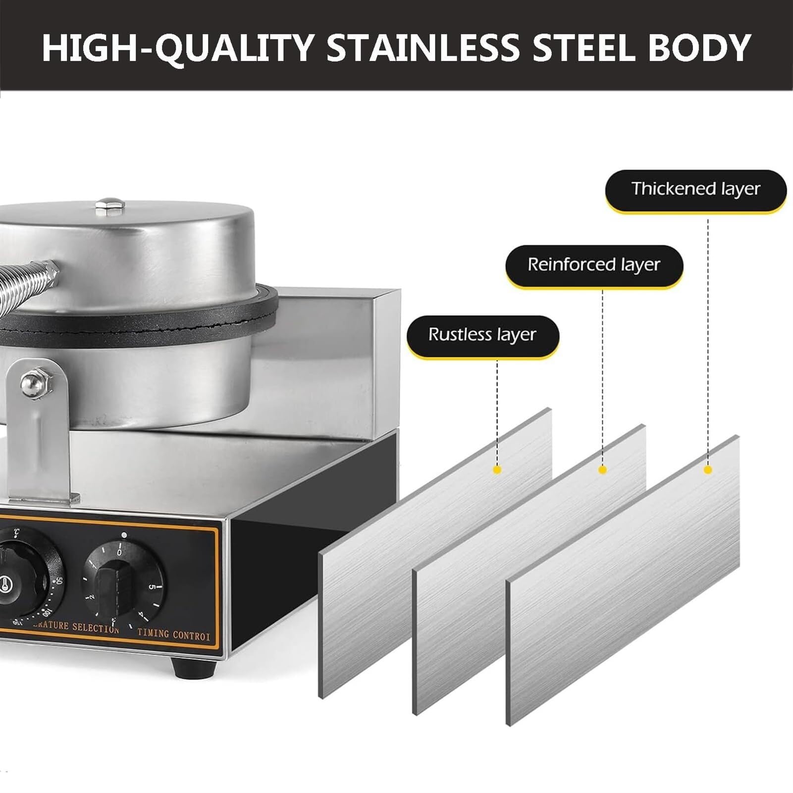 Máquina Comercial para Hacer Conos de Helado, máquina Antiadherente para Hacer Conos de gofres enrollados de Huevo de 1200 W, Plancha eléctrica para Hacer gofres enrollados de huev,