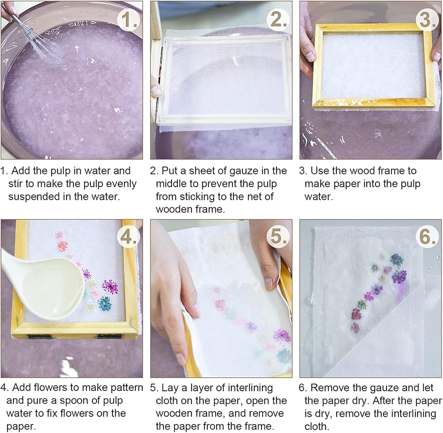 Kit per la creazione di Carta A5 Cornice per la creazione di Carta in Legno con pinzette Stampo per Fabbricazione di Carta con Fiori secchi in polpa per Artigianato Fai-da-Te