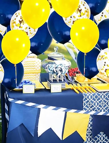 Miniatura 8 de Decoraciones de fiesta de graduación azul amarillo 2025/azul marino amarillo decoraciones de graduación globos 20 piezas/globos de