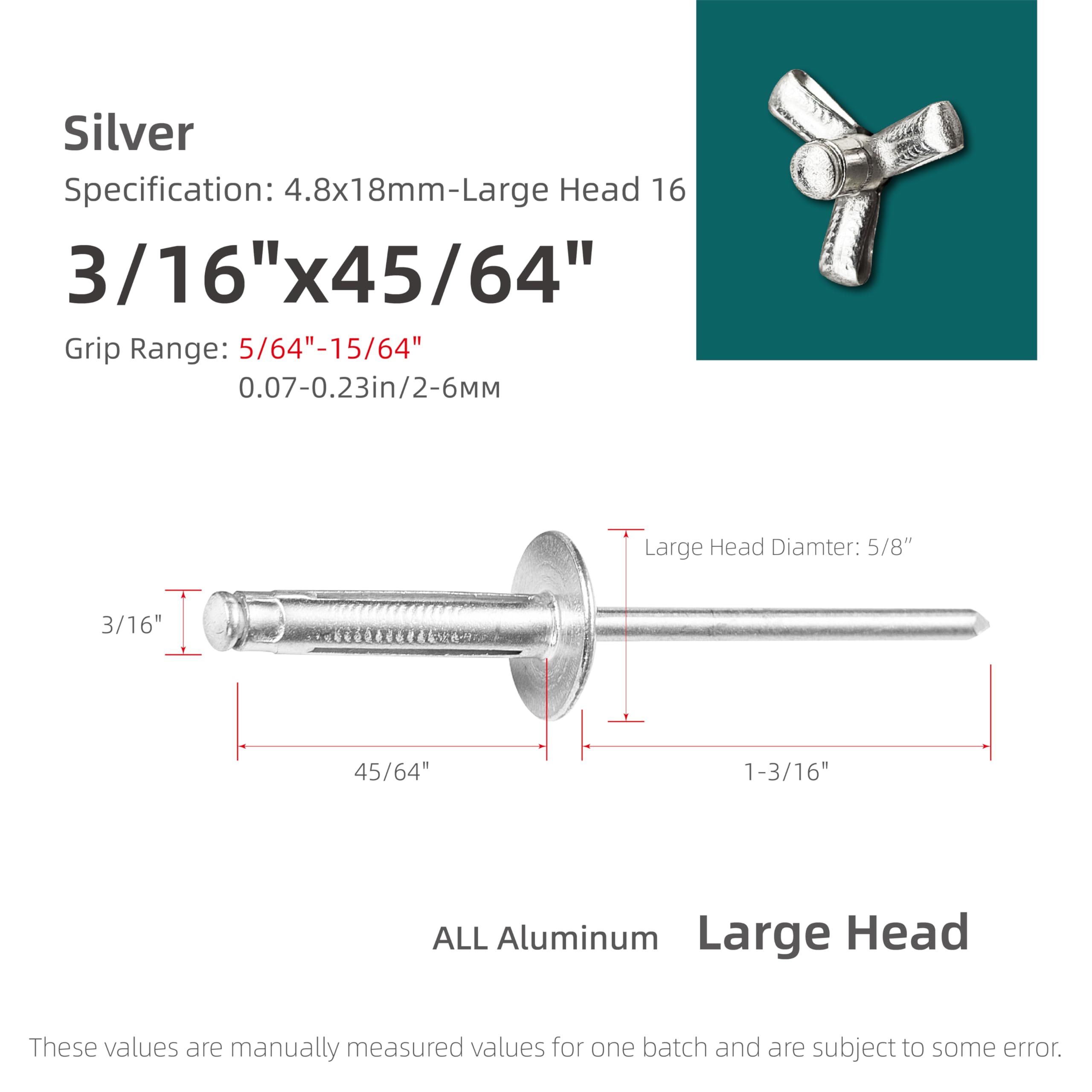 Rivetti ciechi in alluminio ad espansione tripla Ø4,8 x 18 x 16 mm 50 pezzi
