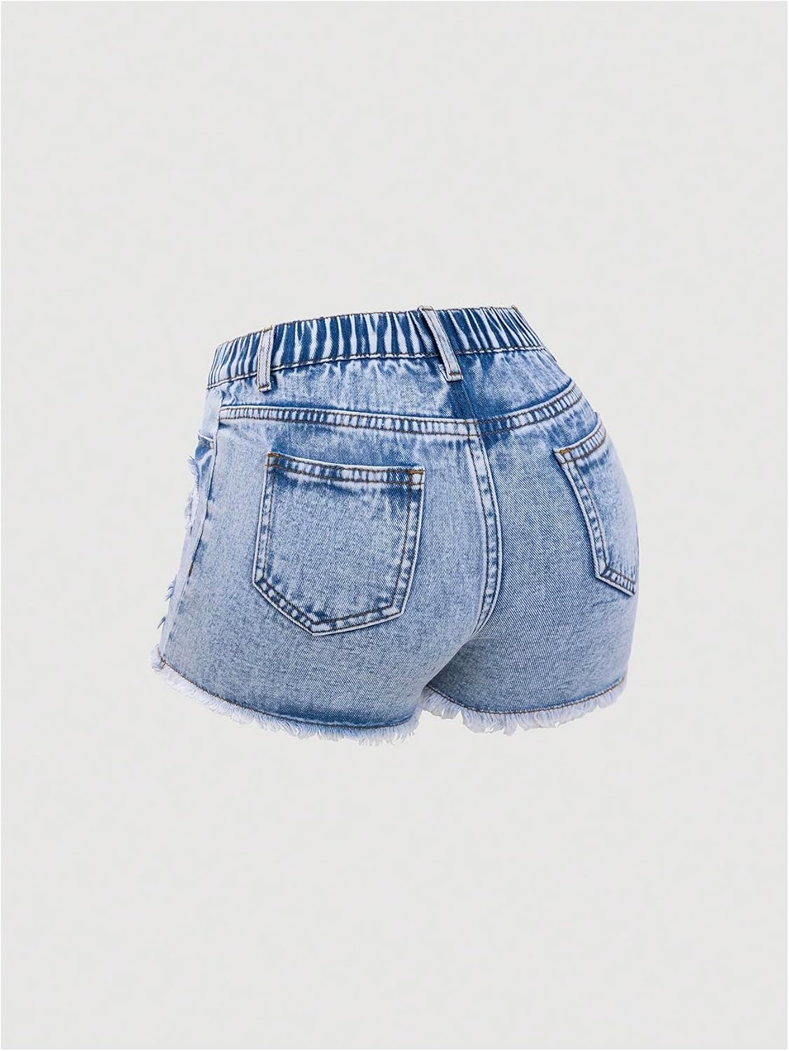 GORGLITTER Girl's Ripped Jean Shorts Y2k Frayed Trim Zipper Fly Distressed Skinny Mini Denim Shorts