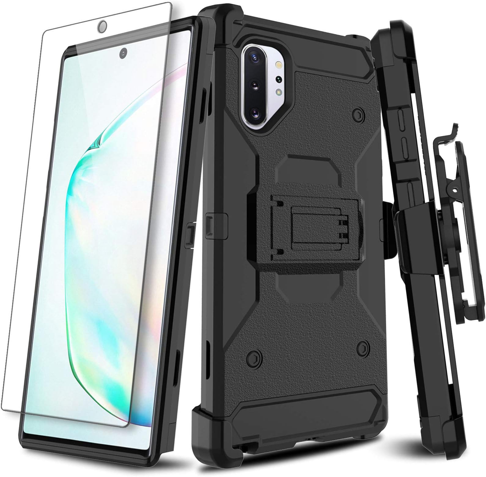 Leptech Galaxy Note 10 Plus Case, Galaxy Note 10 Plus 5G Case with Soft TPU Screen Protector, Kickstand Series Heavy Duty Protection Phone Case Designed for Samsung Galaxy Note 10+/10 Plus (Black)