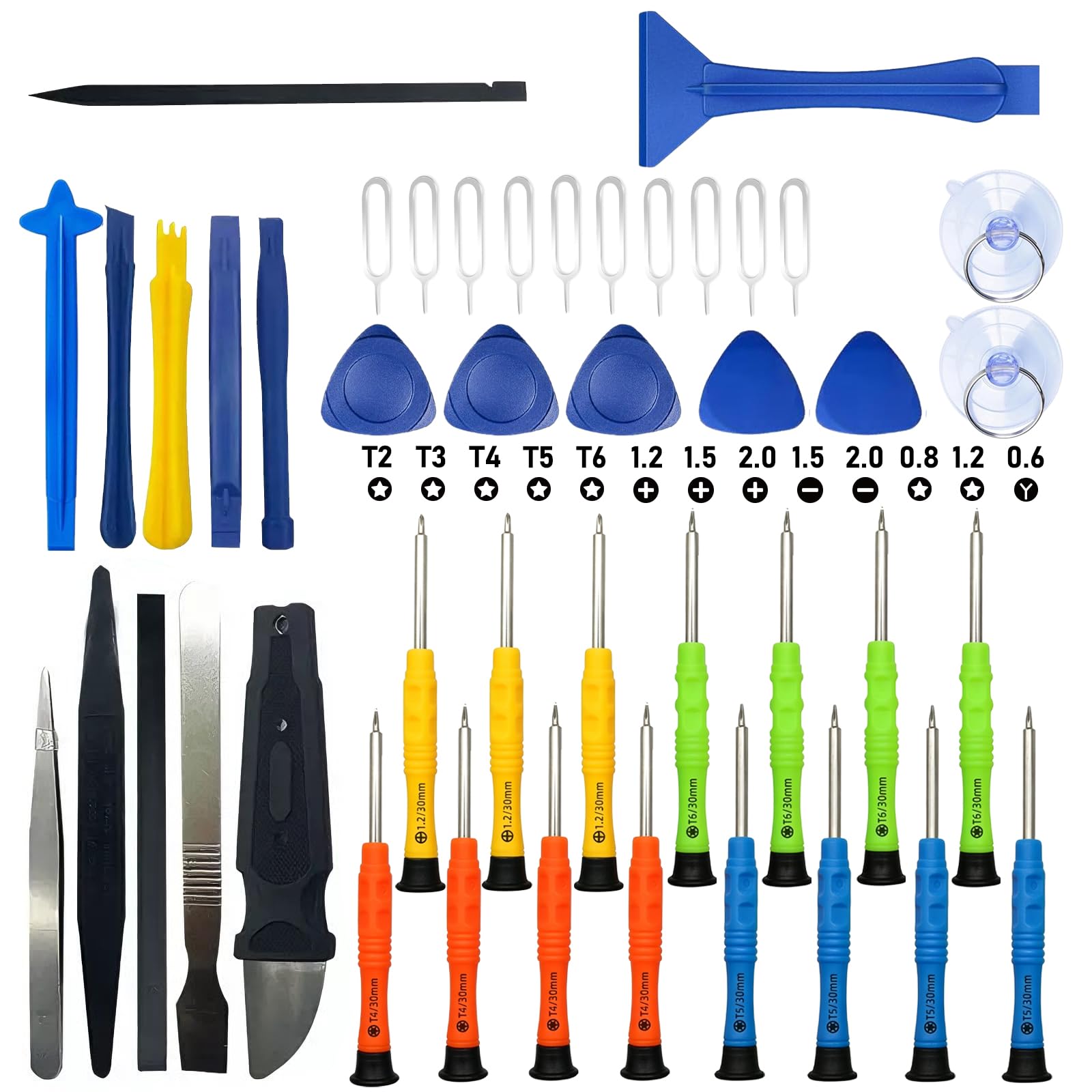 Kit di riparazione professionale per elettronica, 42 pezzi, con spudger in acciaio e fibra di carbonio, pinzette antistatiche e 13 cacciaviti per cellulare, laptop, tablet (nero)