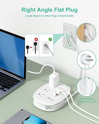 Miniatura 5 de Alitayee Regleta de alimentación USB C de 20 W regleta de alimentación de viaje con 3 tomas de corriente y carga rápida USB C para iPhone cargador