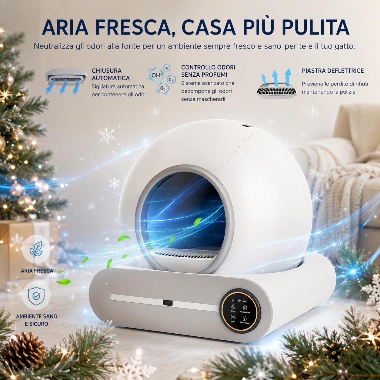 Lettiera Gatto Autopulente 65L + 9L, Lettiera Automatica per Gatti con Monitoraggio Sanitario APP, Include 1 Tappetino e 5 Rotoli di Sacchi per la Spazzatura