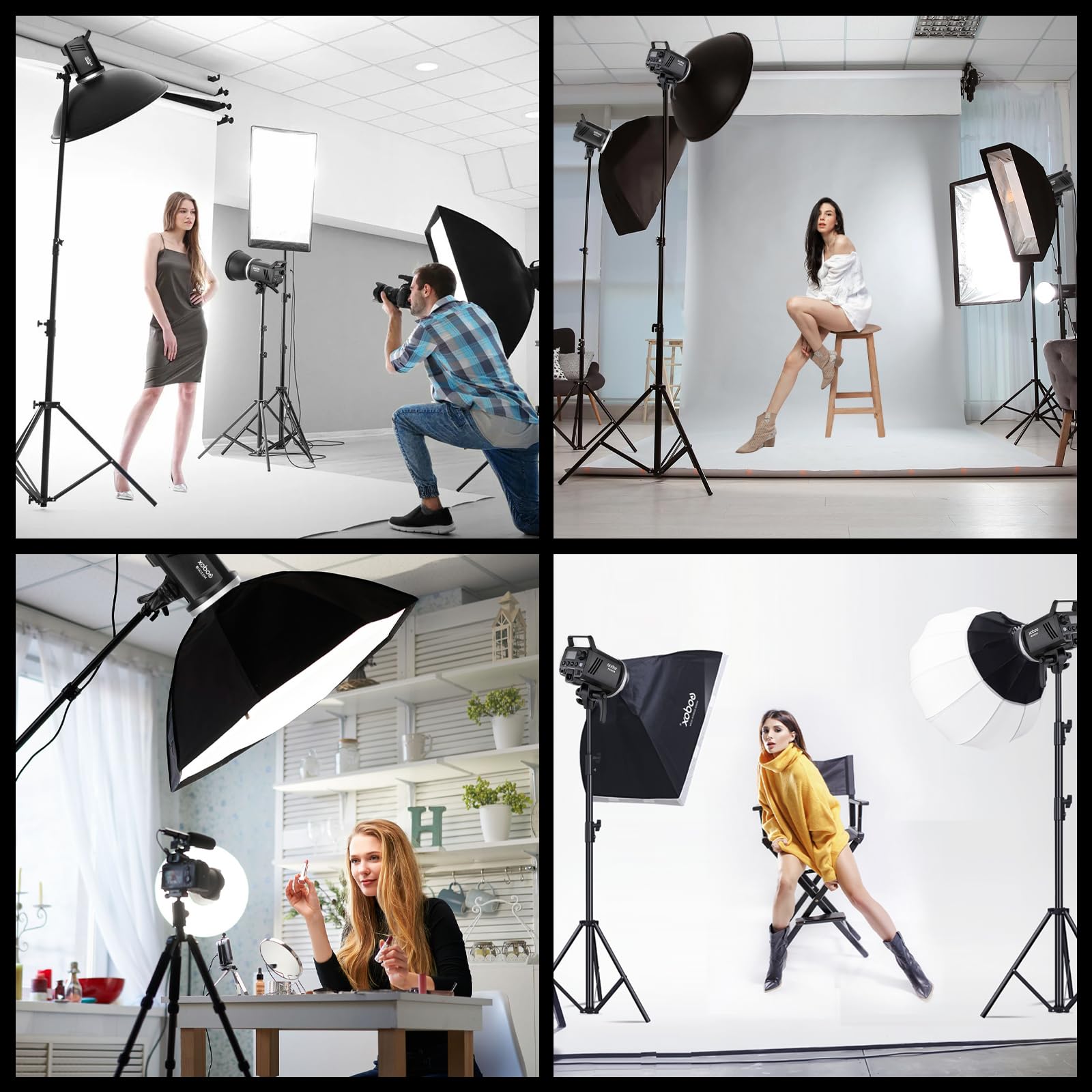 Godox MS300V Flash Studio Kit 5800K±200K Tiempo de Reciclaje de 0.1-1.8 s Sistema X Inalámbrico 2.4G con Reflector estándar Photoflash Monolito para fotografía de Estudio, Retrato y Comercial